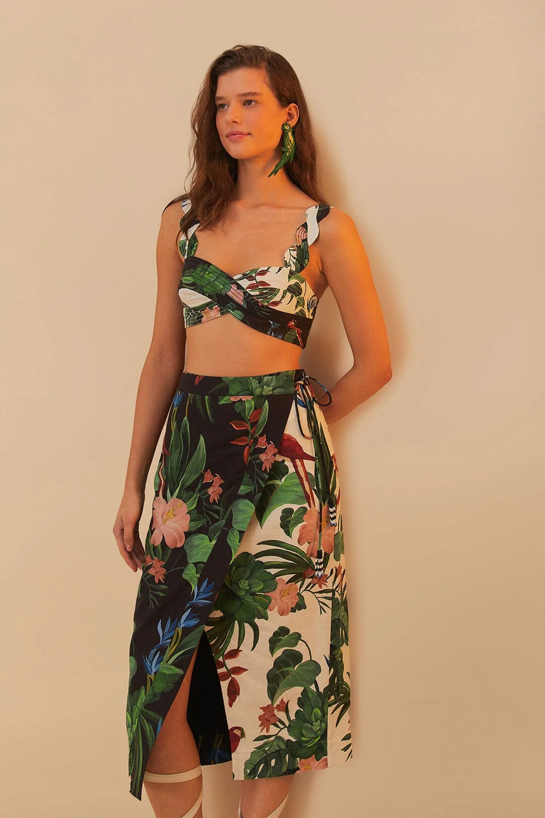 Mixed Midnight Macaw Fiesta LENZING™ ECOVERO™ Euroflax™ Midi Skirt - Image 3