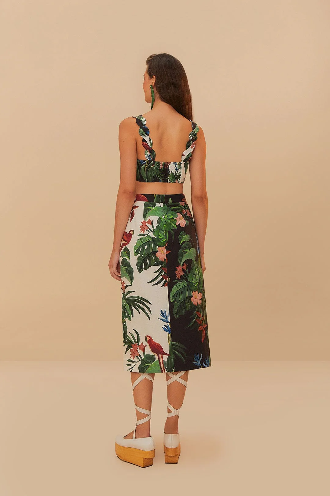 Mixed Midnight Macaw Fiesta LENZING™ ECOVERO™ Euroflax™ Midi Skirt - Image 4
