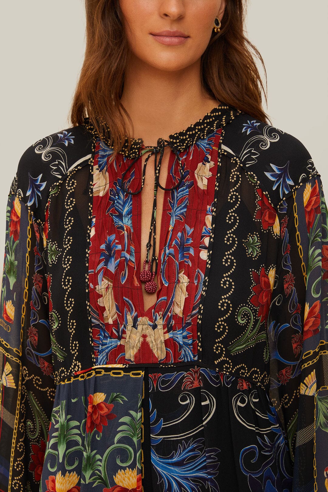 Black Mixed Arabesque Scarves Long Sleeve Mini Dress - Image 3