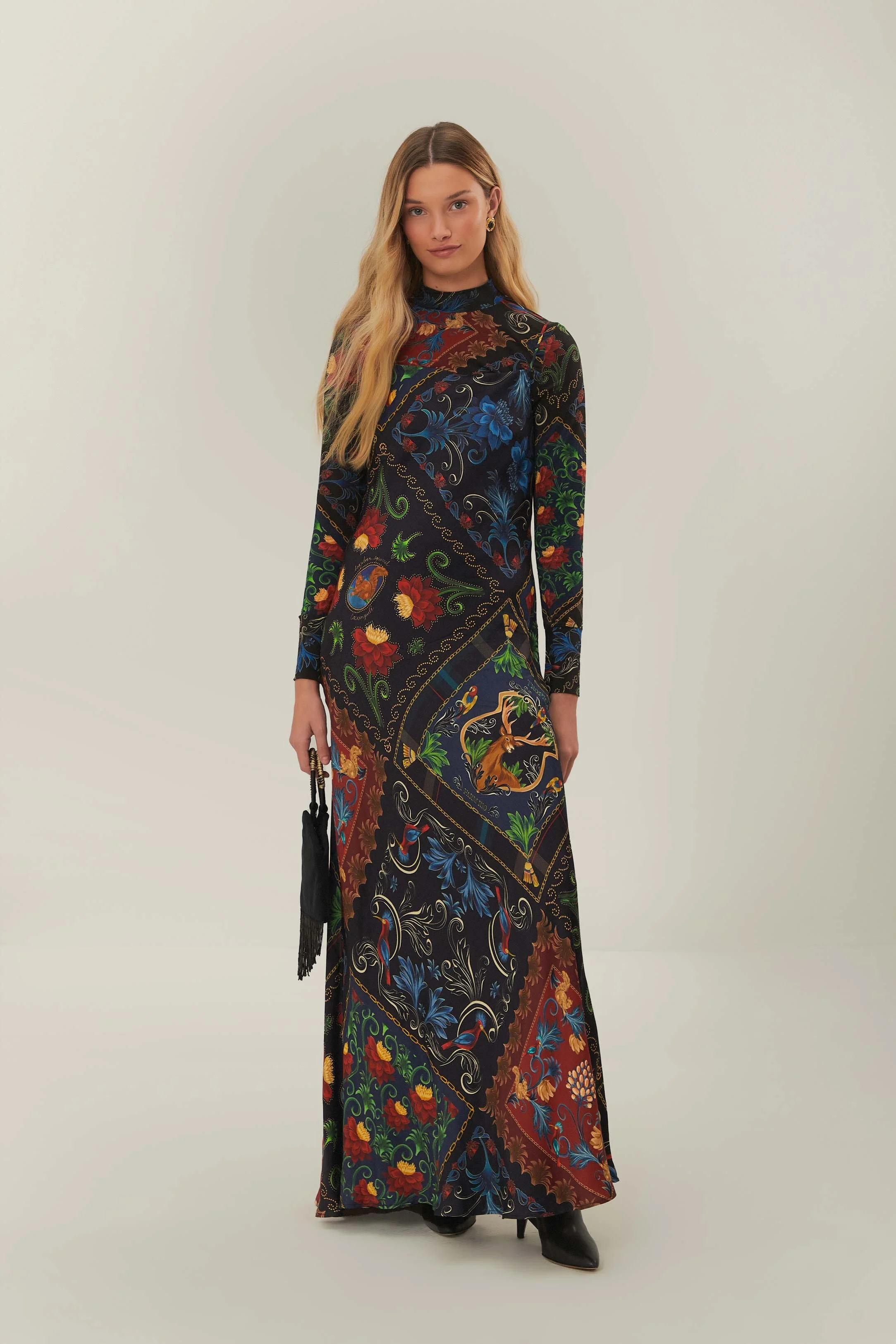 MIXED ARABESQUE SCARVES BLACK SLEVELESS MAXI DRESS - Image 2