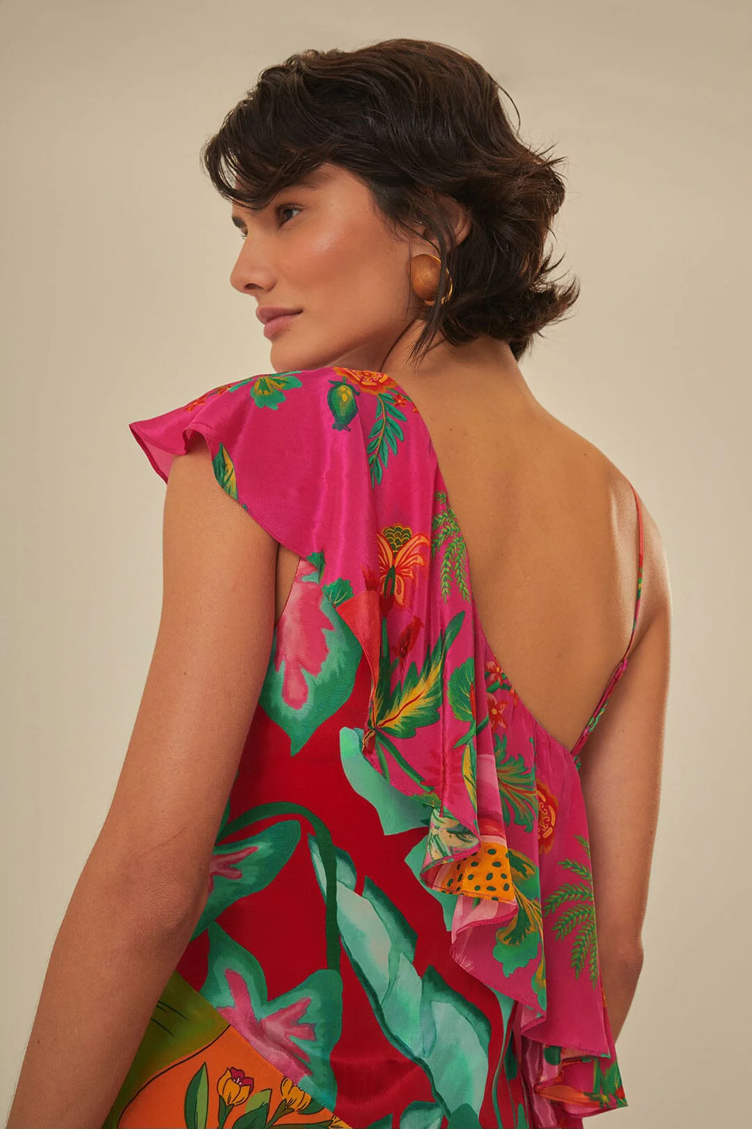 Mixed Flowery Rufle One Strap Midi Dress - Image 5