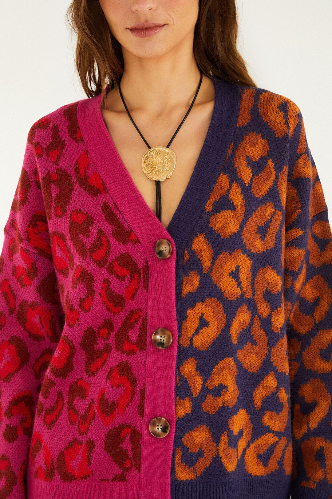Mixed Ikat Leopard Buttoned Knit Cardigan - Image 2