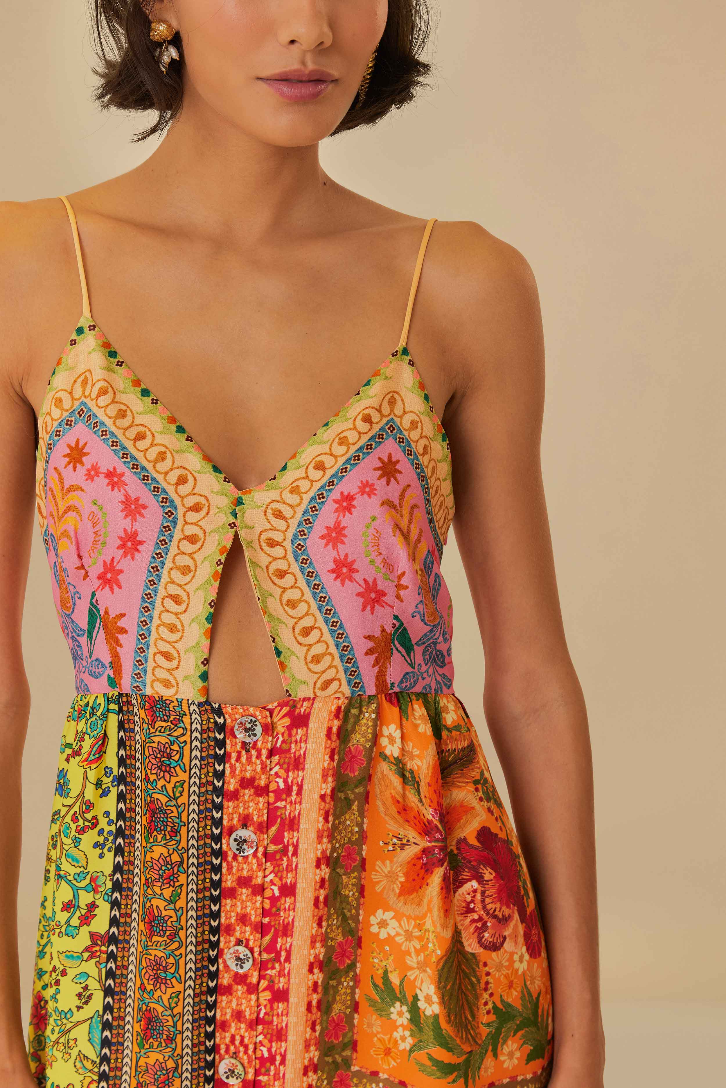 Multicolor Mixed Scarves Lenzing™ Ecovero™ Viscose Midi Dress - Image 3