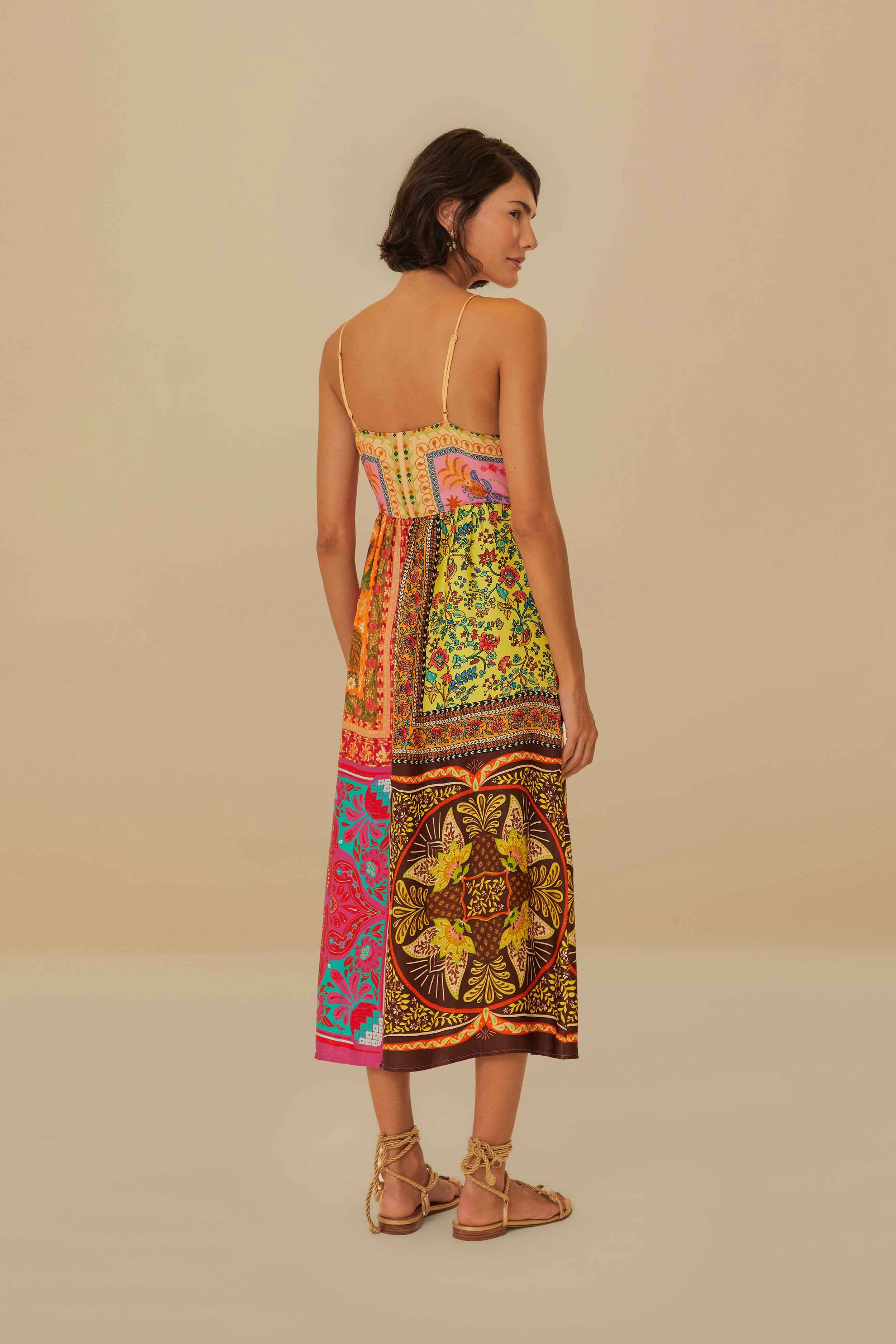 Multicolor Mixed Scarves Lenzing™ Ecovero™ Viscose Midi Dress - Image 4