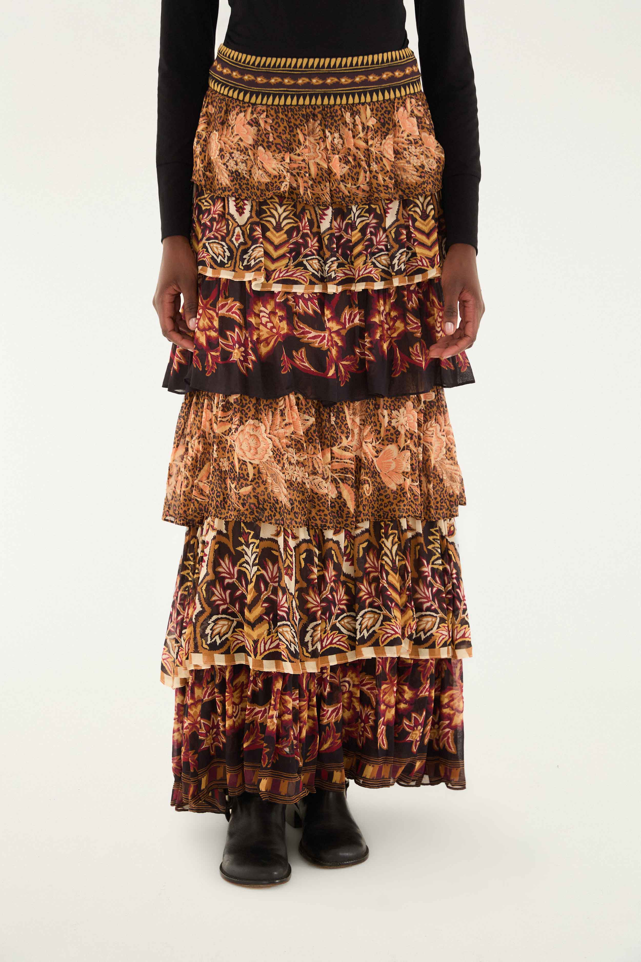 Mixed Scarves Ruffled Maxi Skirt - Image 2