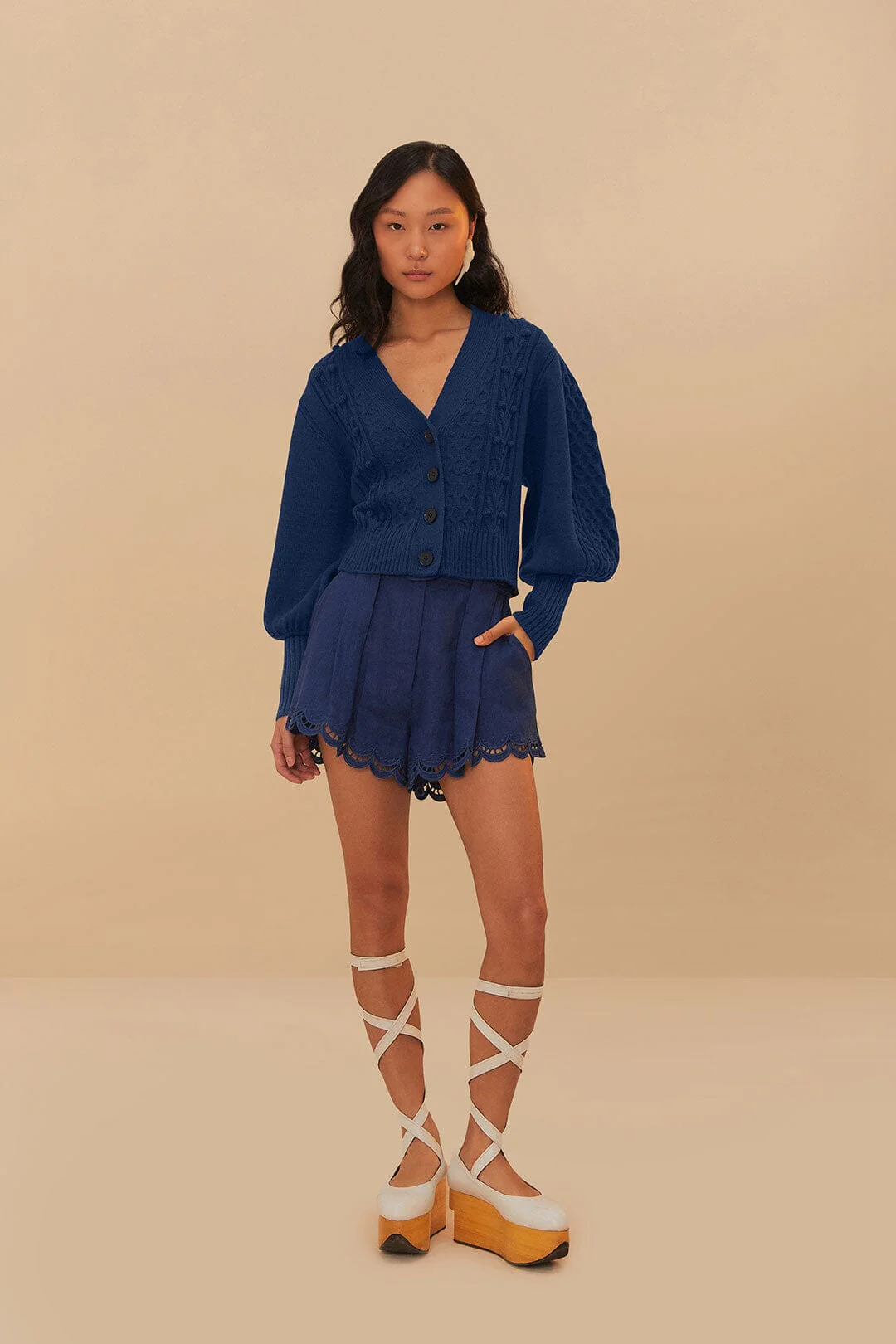 MIXED STICHES NAVY BLUE KNIT CARDIGAN - Image 2
