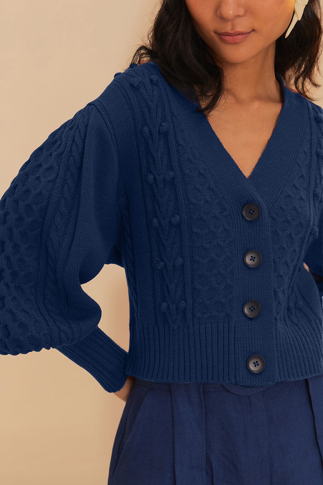MIXED STICHES NAVY BLUE KNIT CARDIGAN - Image 3