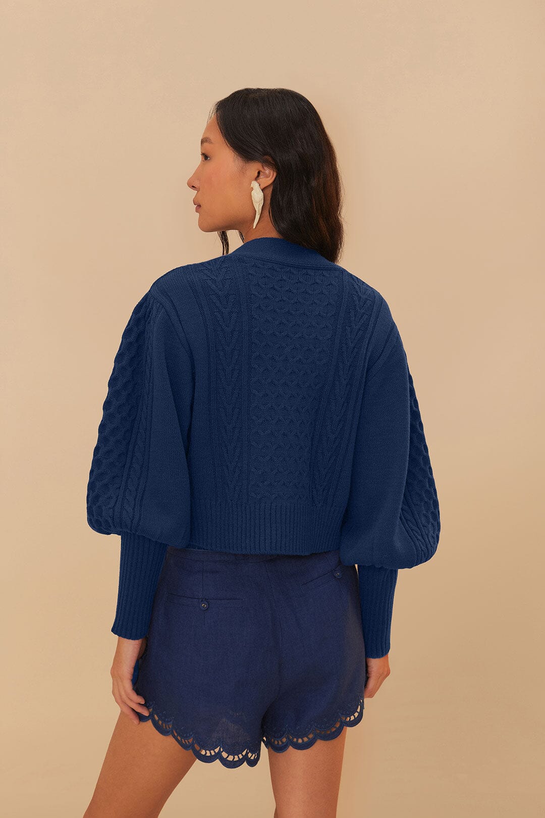 MIXED STICHES NAVY BLUE KNIT CARDIGAN - Image 4