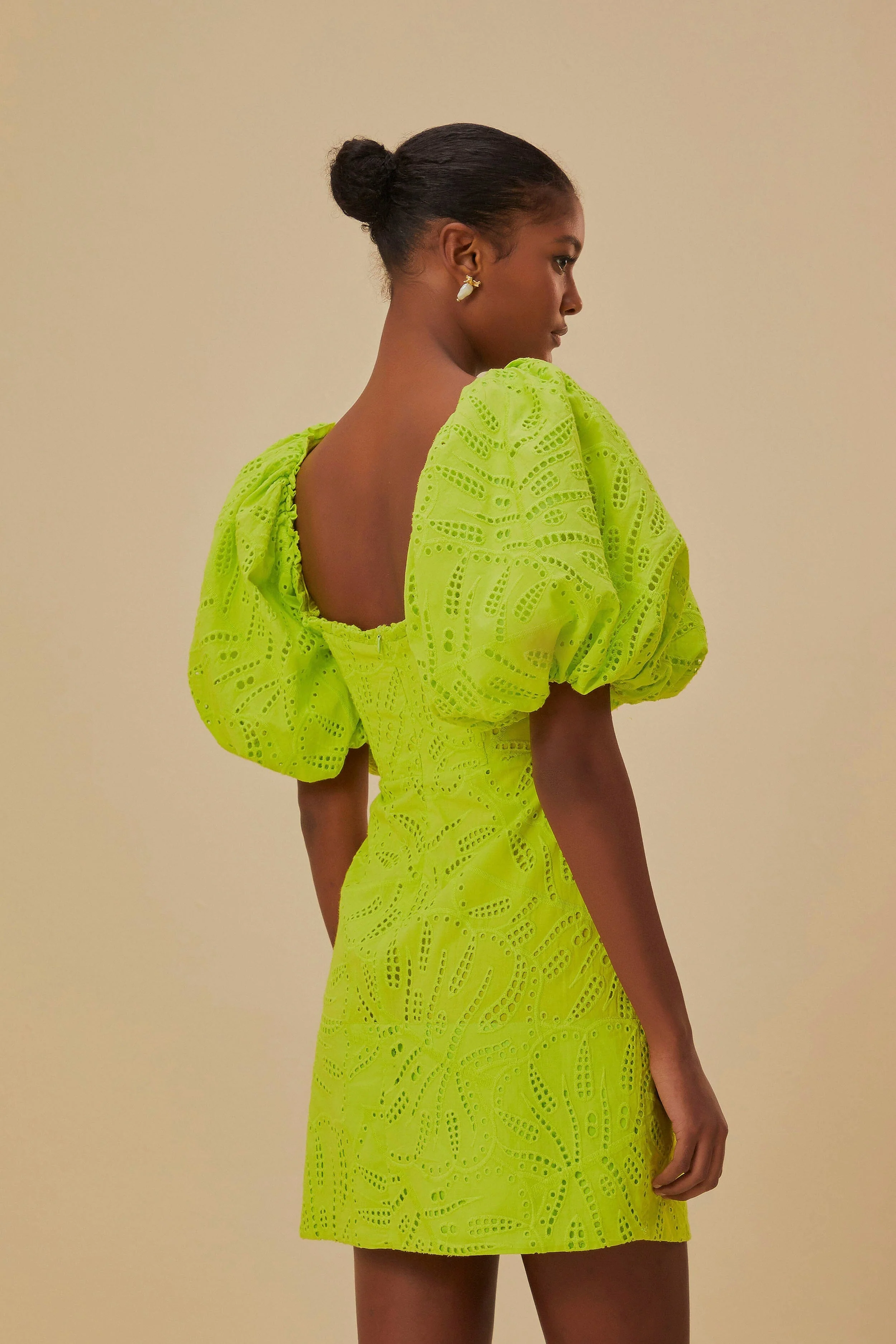 Green Monstera Eyelet Short Sleeve Mini Dress - Image 5
