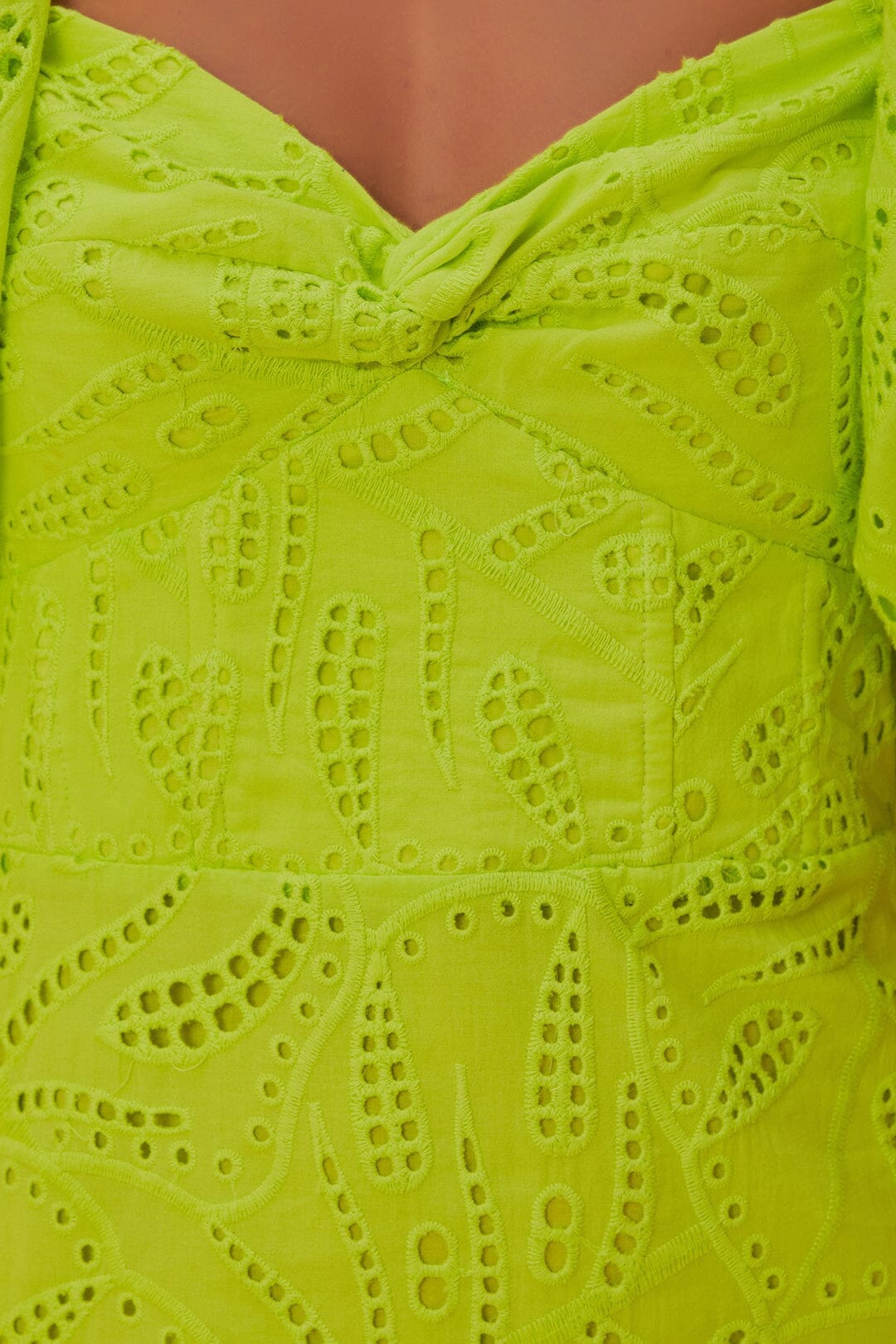 Green Monstera Eyelet Short Sleeve Mini Dress - Image 6