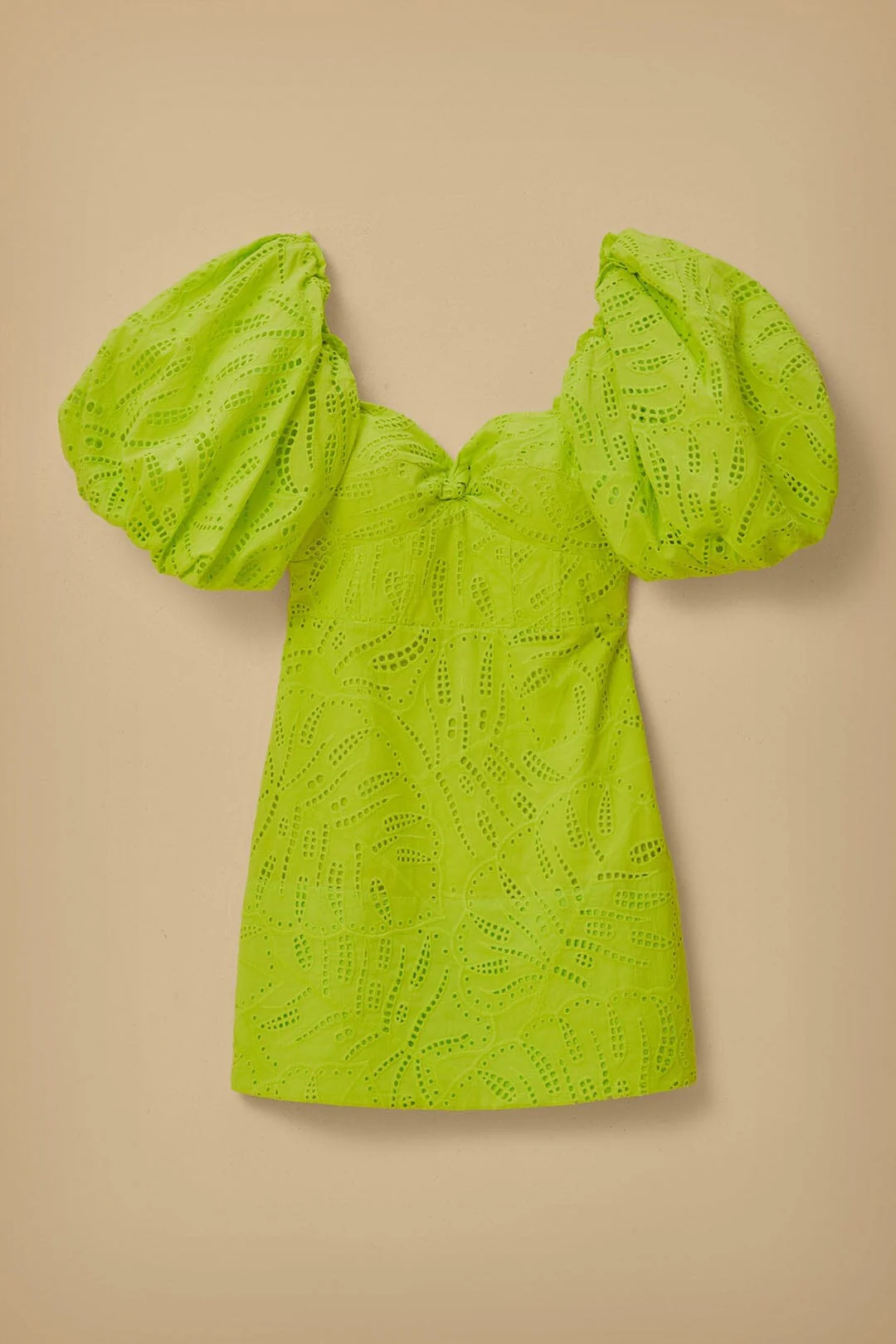 Green Monstera Eyelet Short Sleeve Mini Dress - Image 7
