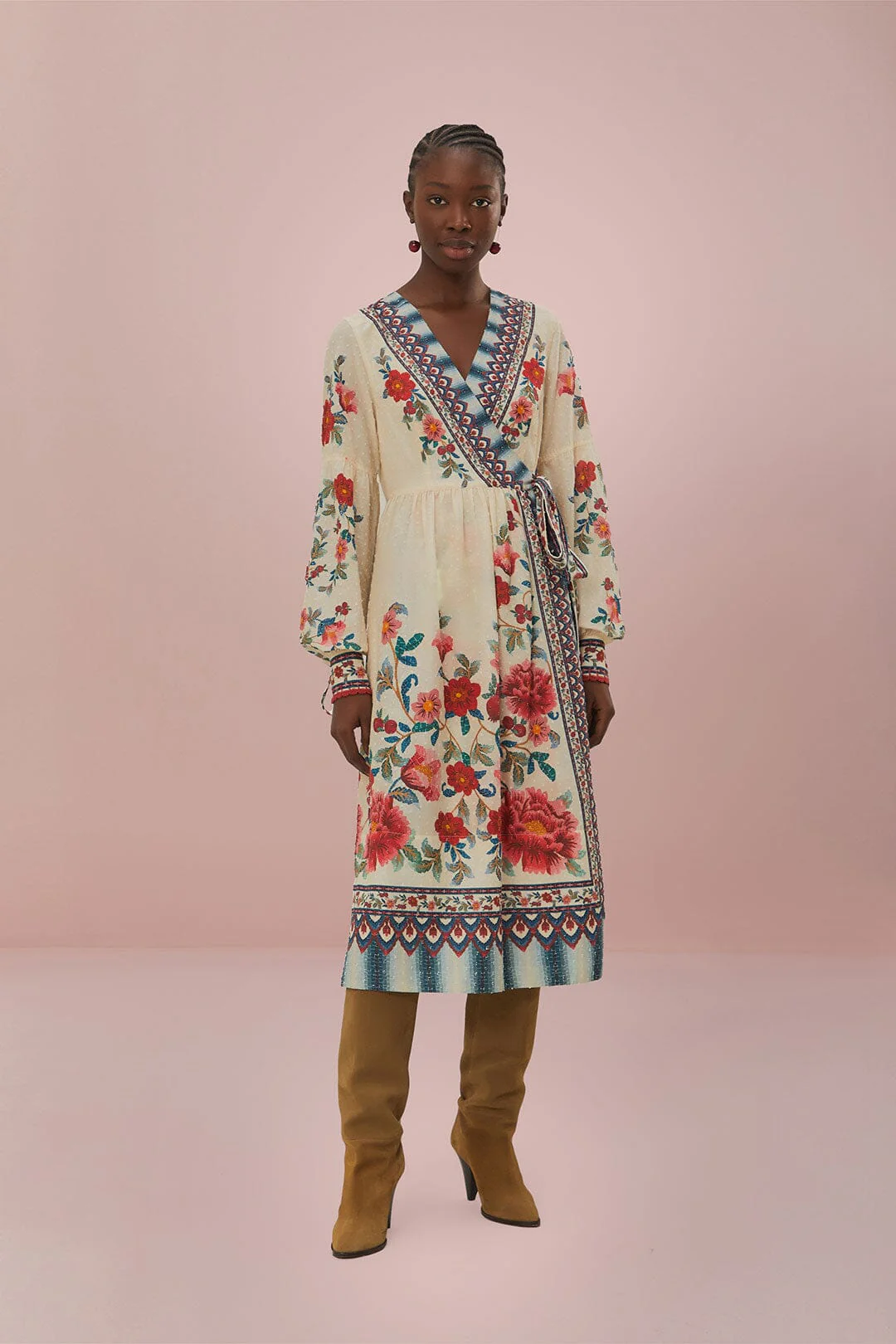 MOSAIC GARDEN SAND MIDI DRESS
