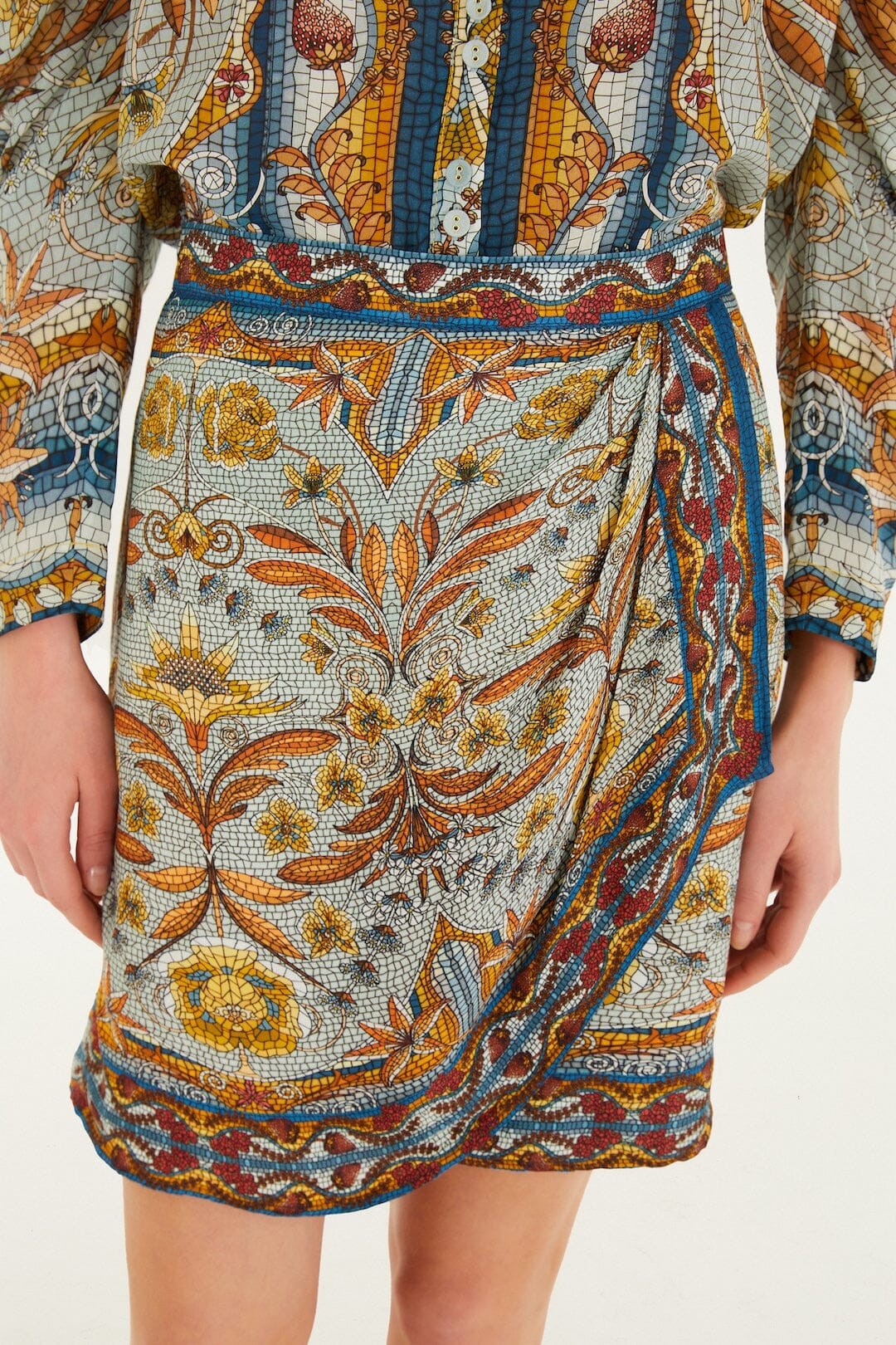 Blue Mosaic Garden Lenzing Ecovero Viscose Mini Wrap Skirt - Image 2