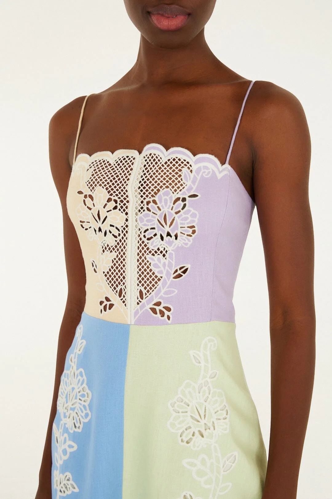 Multicolor Embroidered Euroflax Premium Linen Midi Dress - Image 2