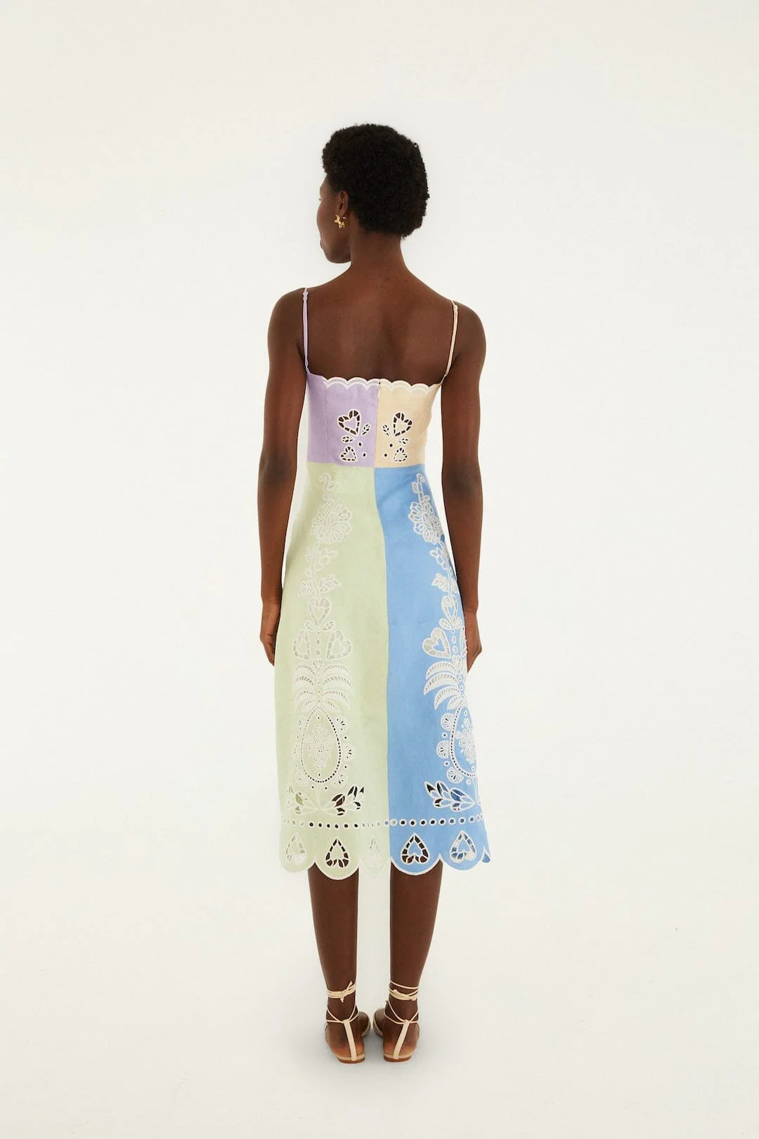 Multicolor Embroidered Euroflax Premium Linen Midi Dress - Image 3
