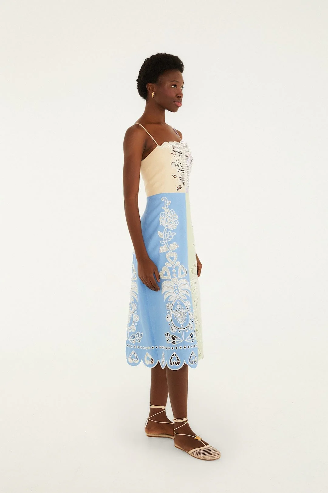 Multicolor Embroidered Euroflax Premium Linen Midi Dress - Image 4