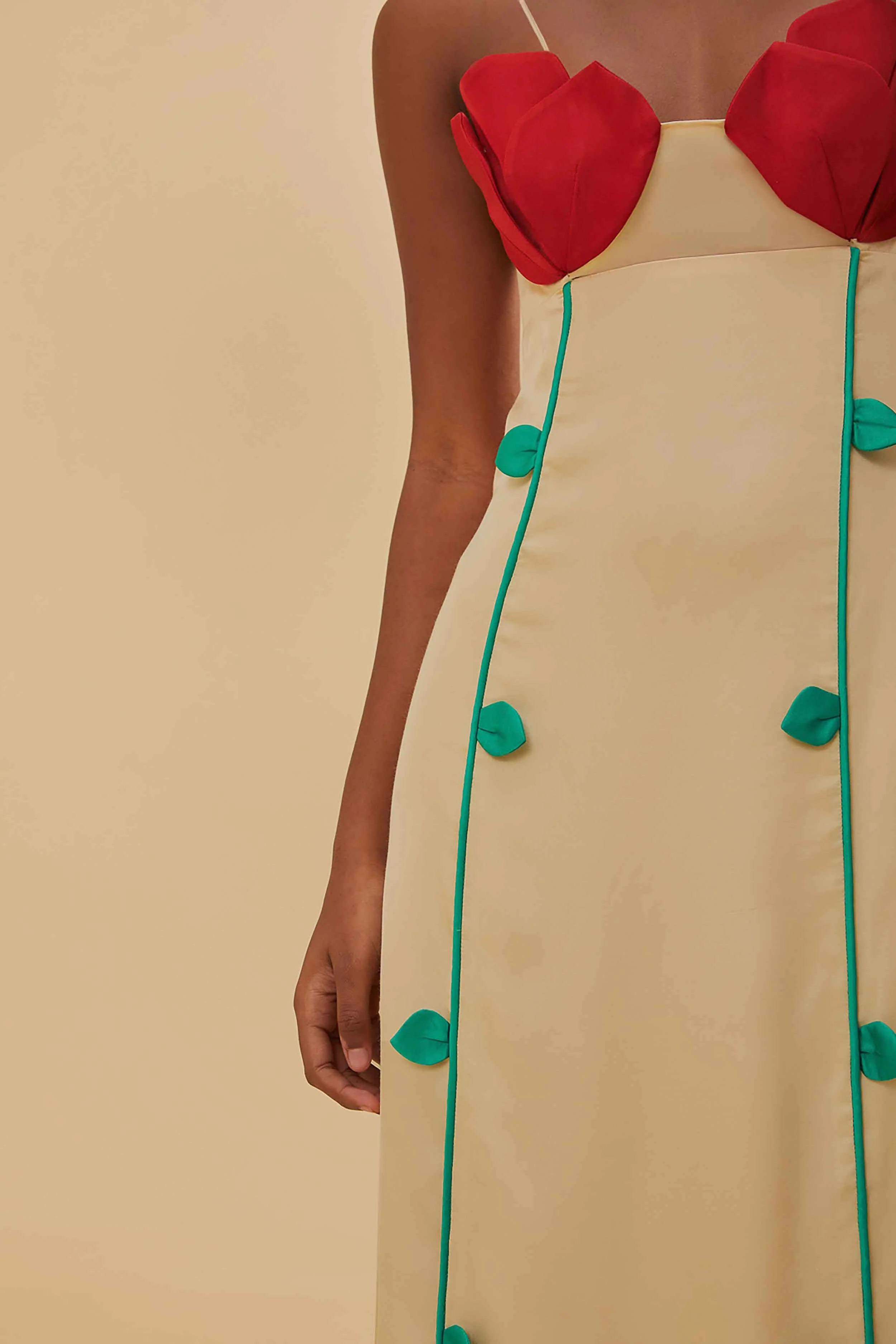 Beige Rose Shaped Bodice Sleeveless Maxi Dress - Image 3