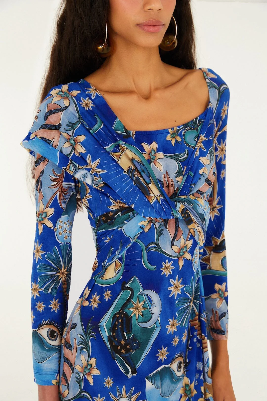 Blue Mystical Draped Long Sleeve Maxi Dress - Image 2