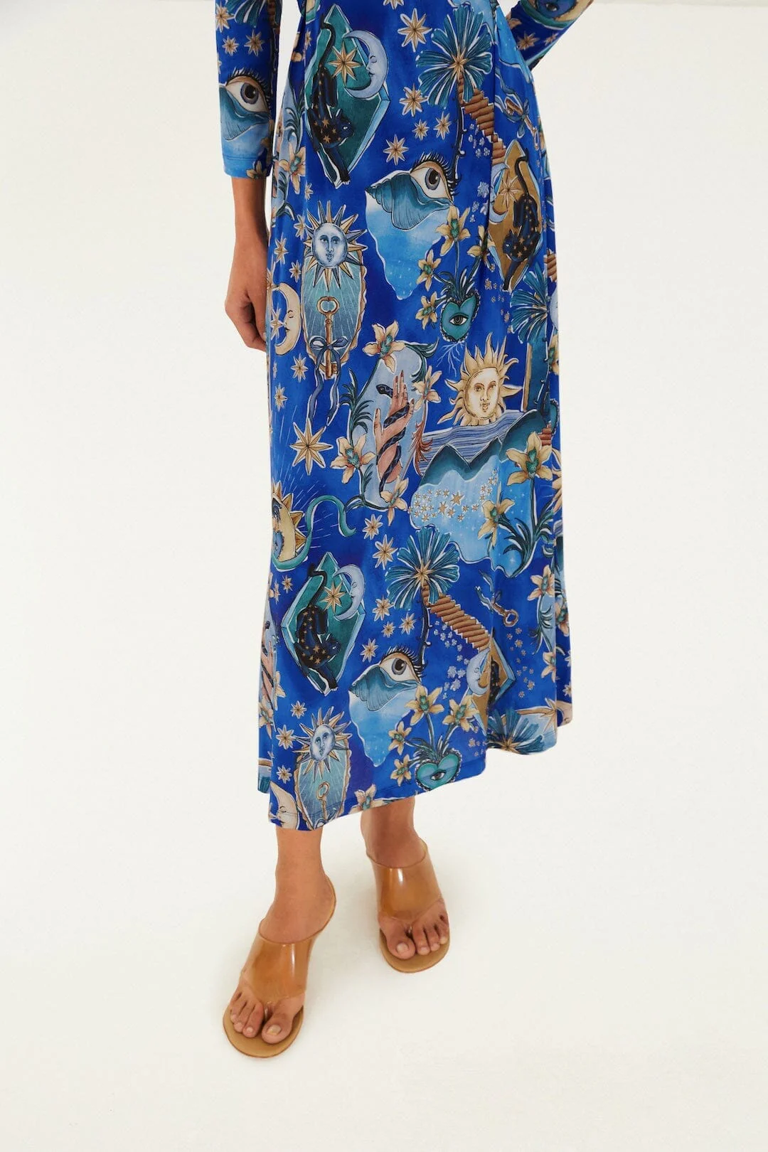 Blue Mystical Draped Long Sleeve Maxi Dress - Image 4
