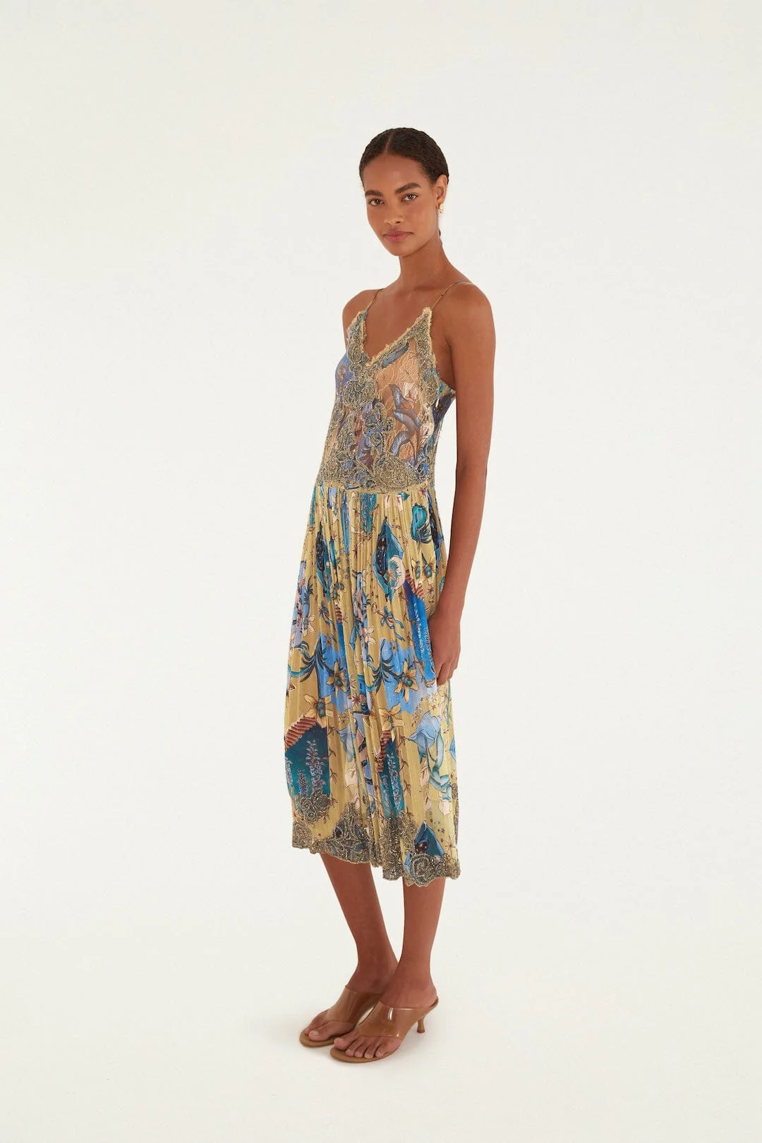 Sand Mystical Sleeveless Pleated Midi Dress - Image 4