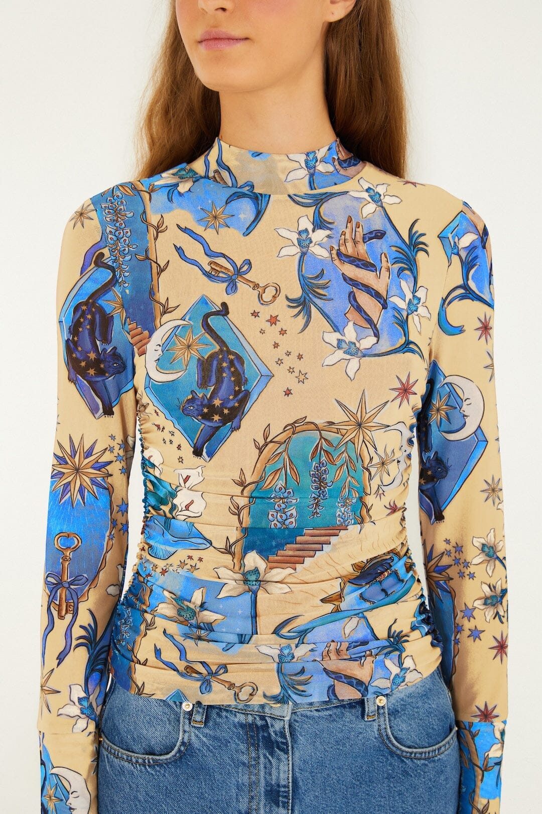 Sand Mystical Long Sleeve Tulle Blouse - Image 2