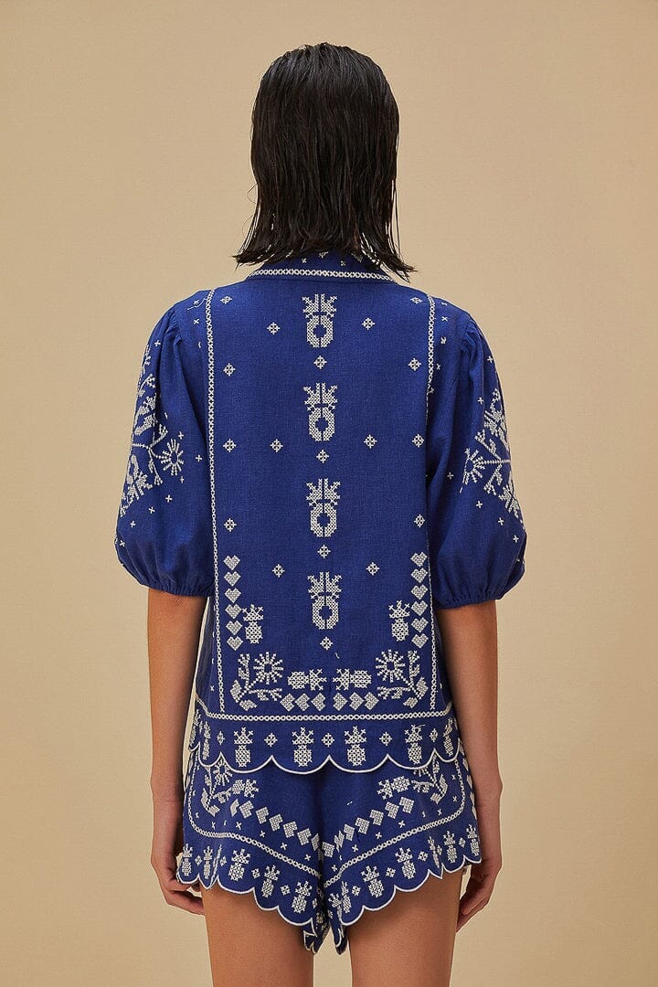 Navy Blue Embroidered Short Sleeve Shirt - Image 4