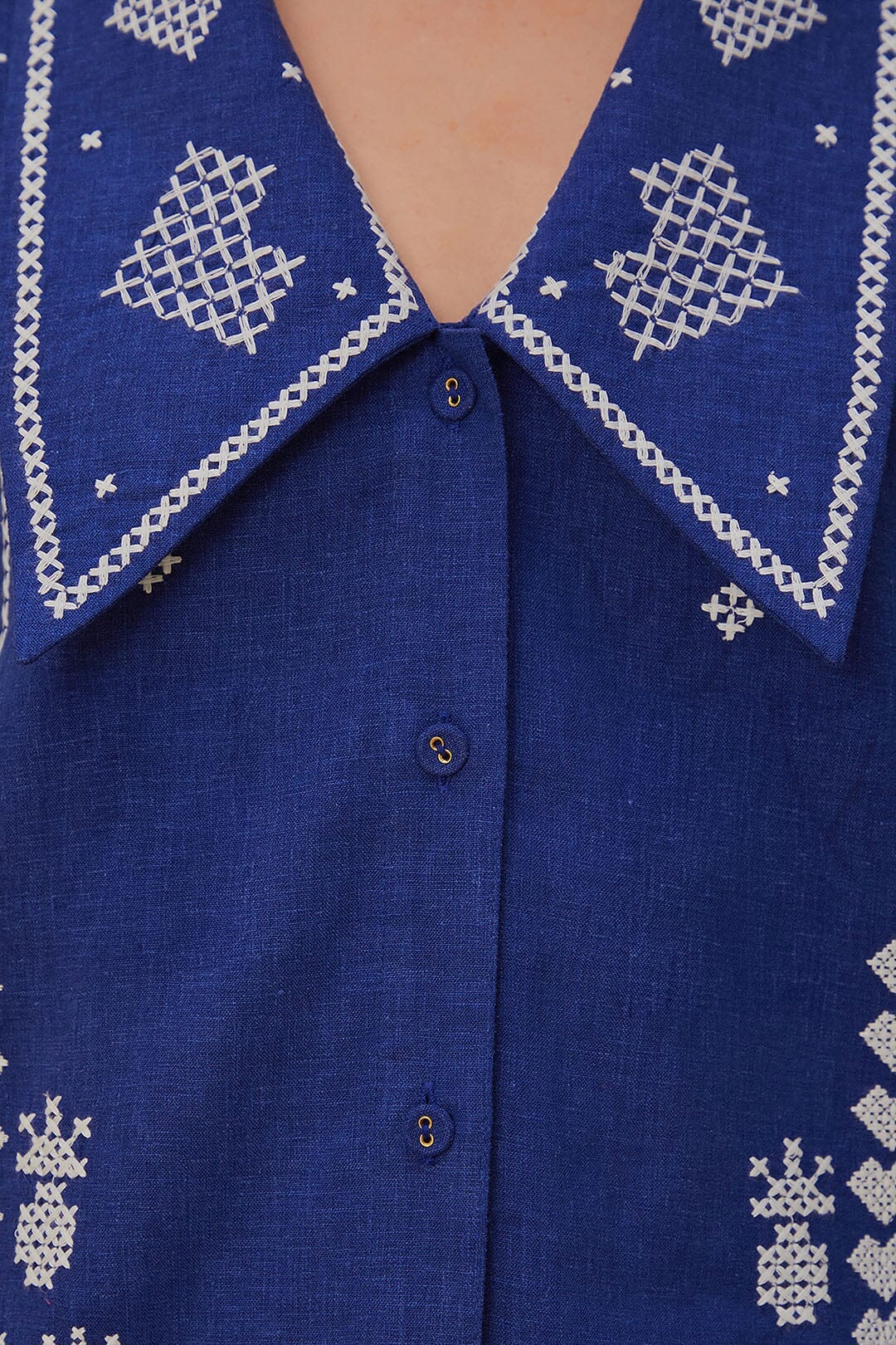 Navy Blue Embroidered Short Sleeve Shirt - Image 5