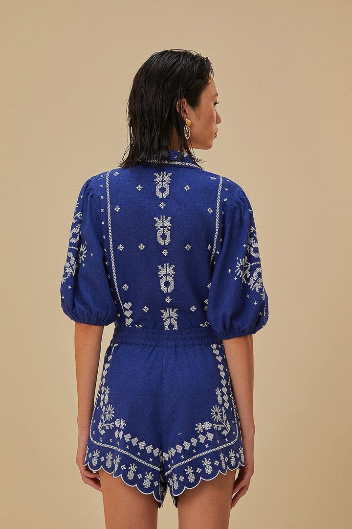 Navy Blue Embroidered Shorts - Image 4