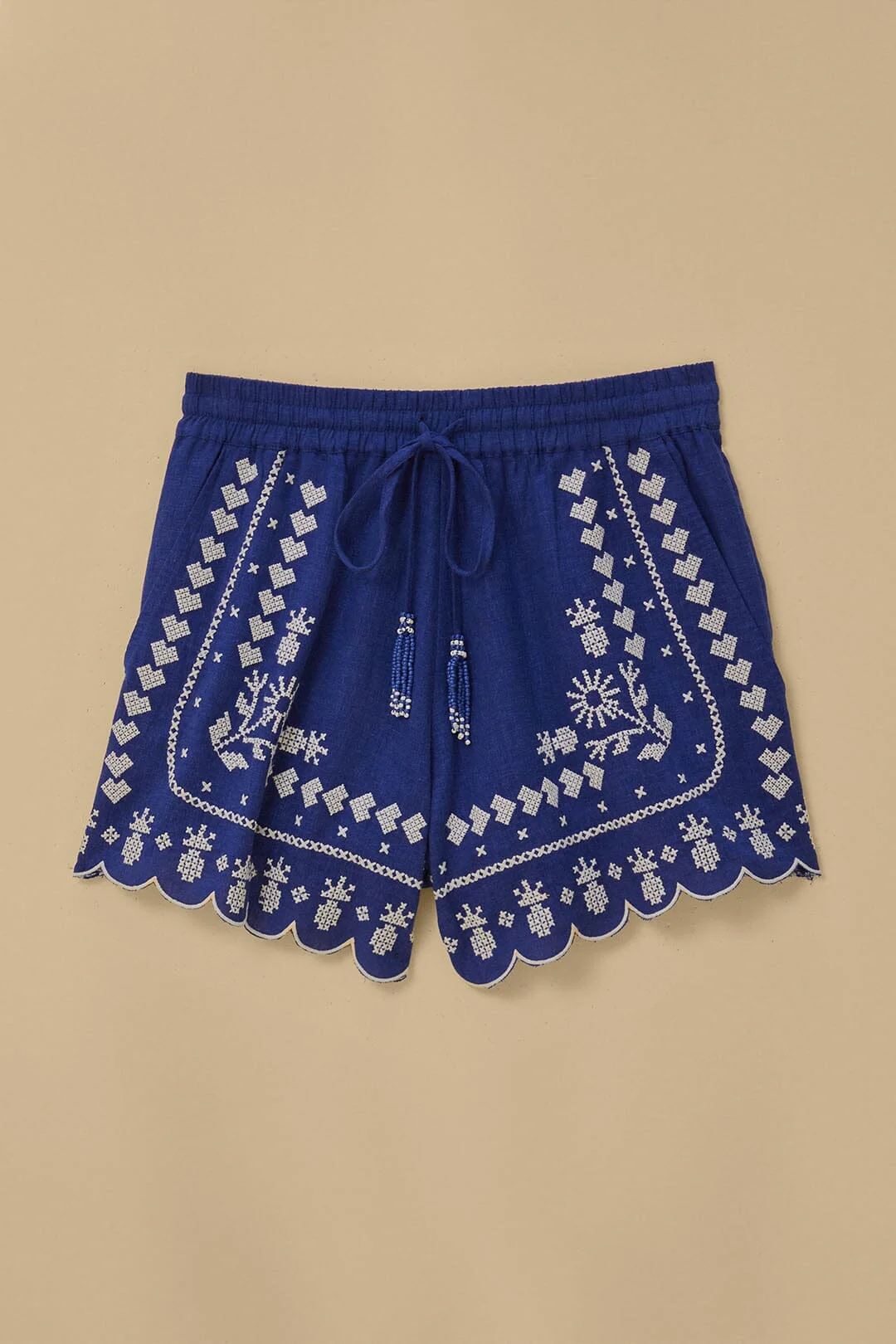 Navy Blue Embroidered Shorts - Image 6