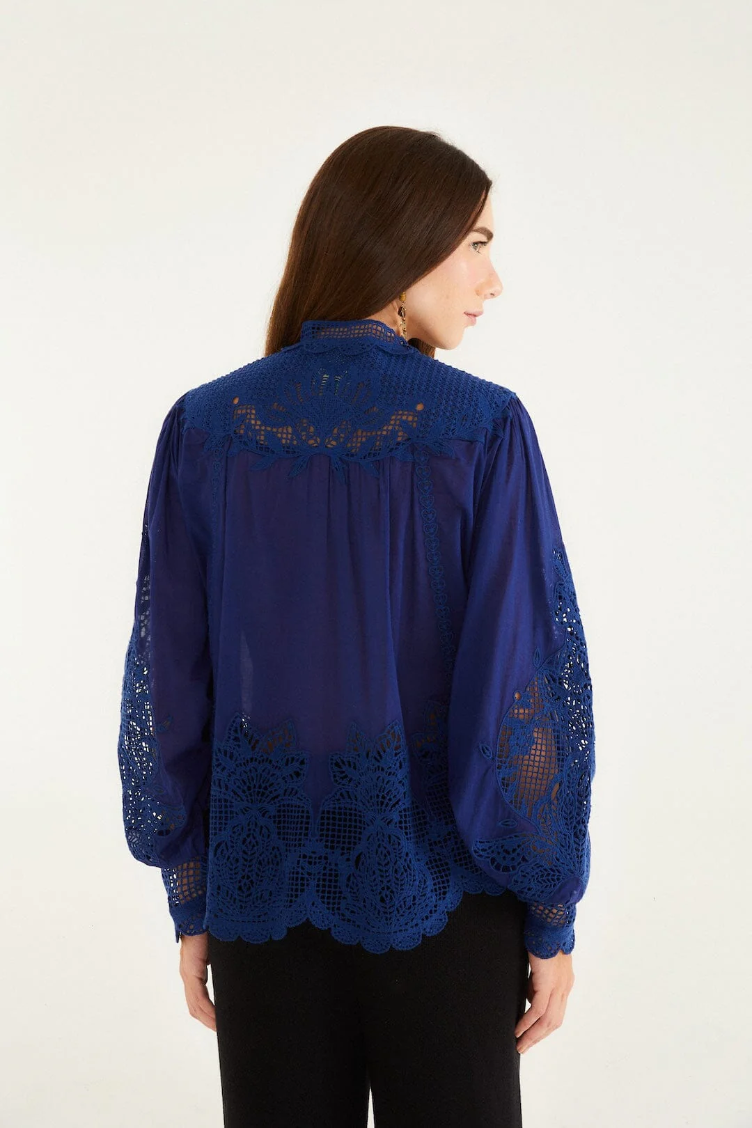 Navy Blue Guipure Blouse - Image 3