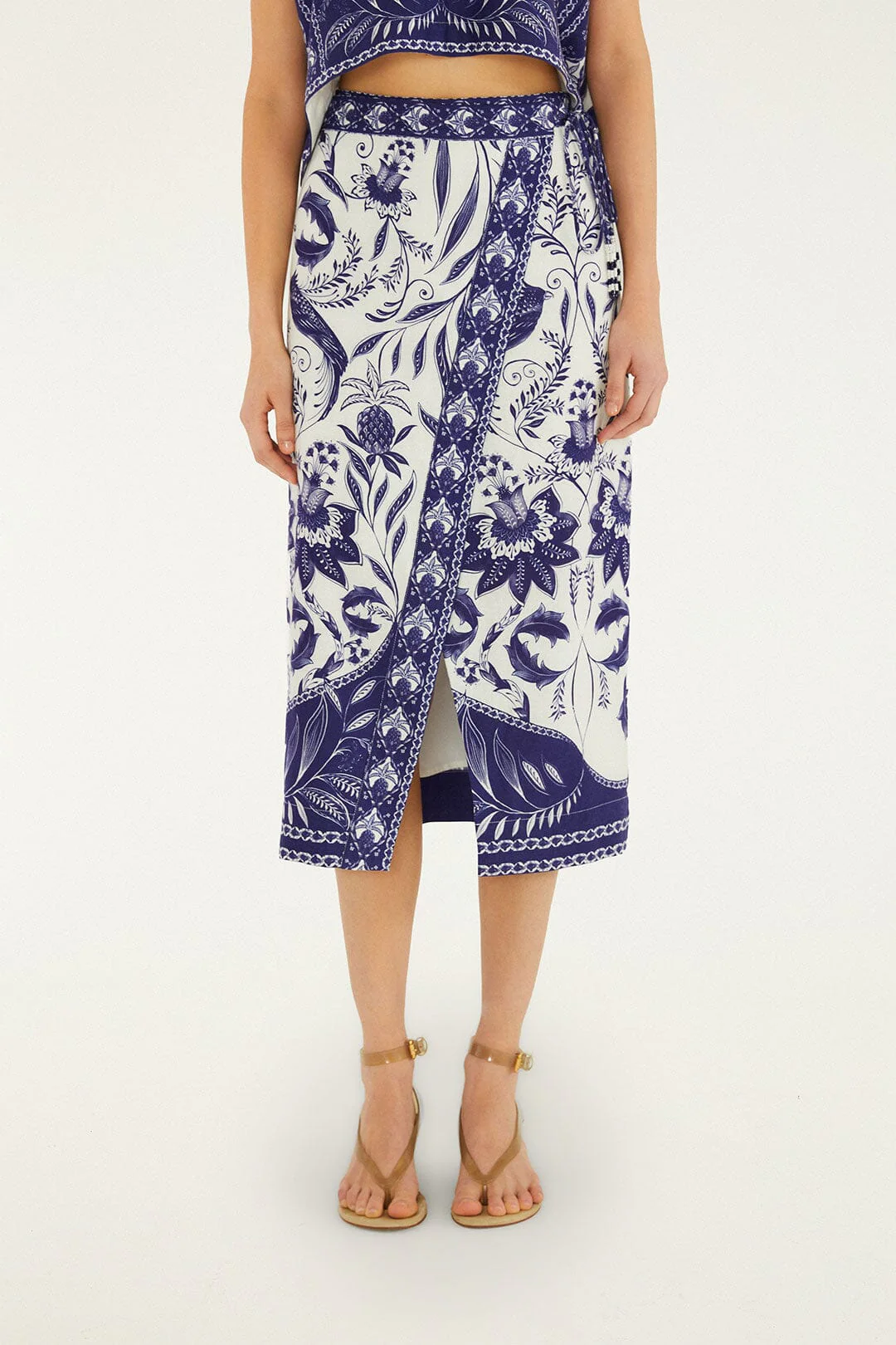 Off-White Nina Lenzing Ecovero Euroflax Wrap Midi Skirt - Image 2