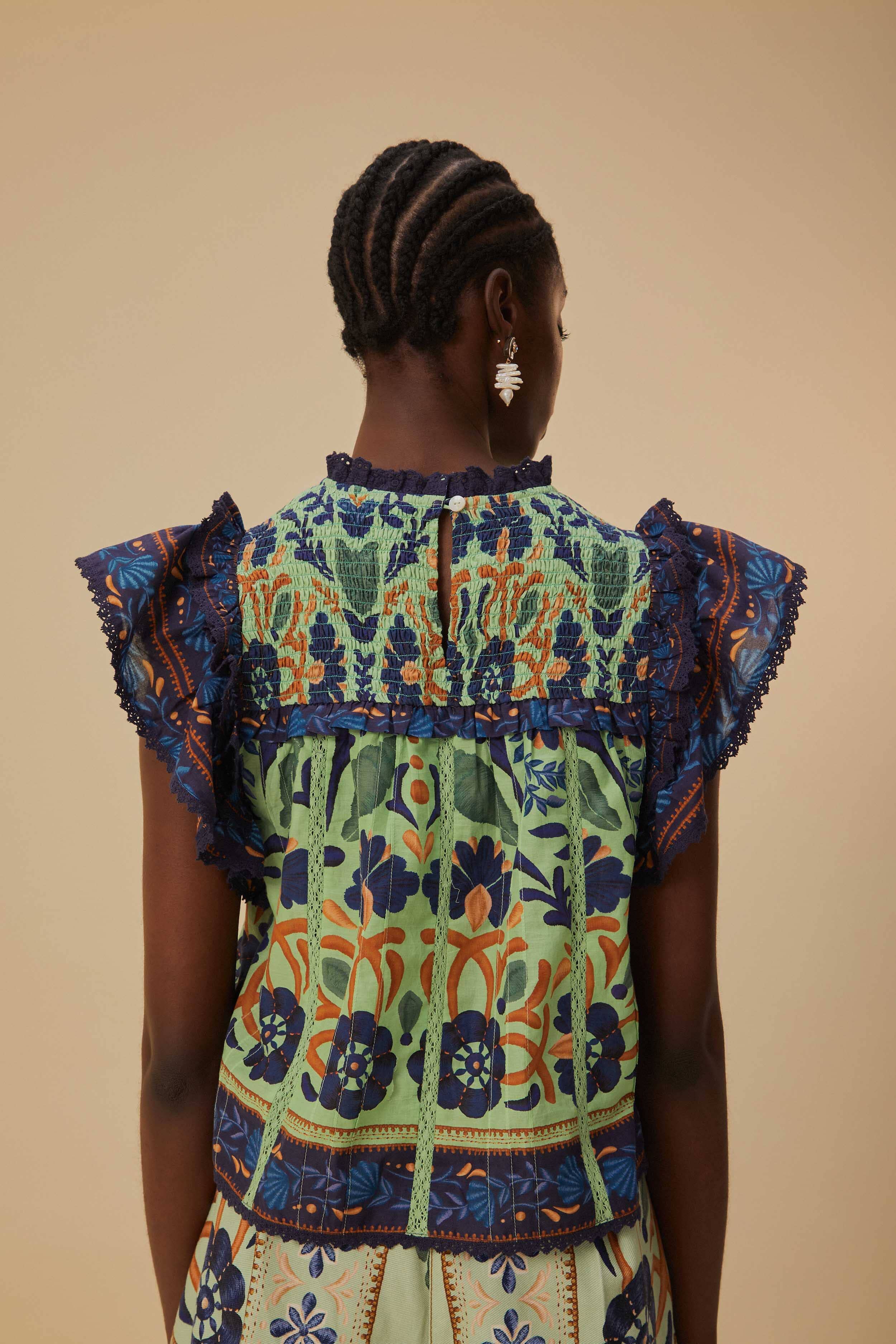 Ocean Tapestry Green Sleeveless Blouse - Image 5