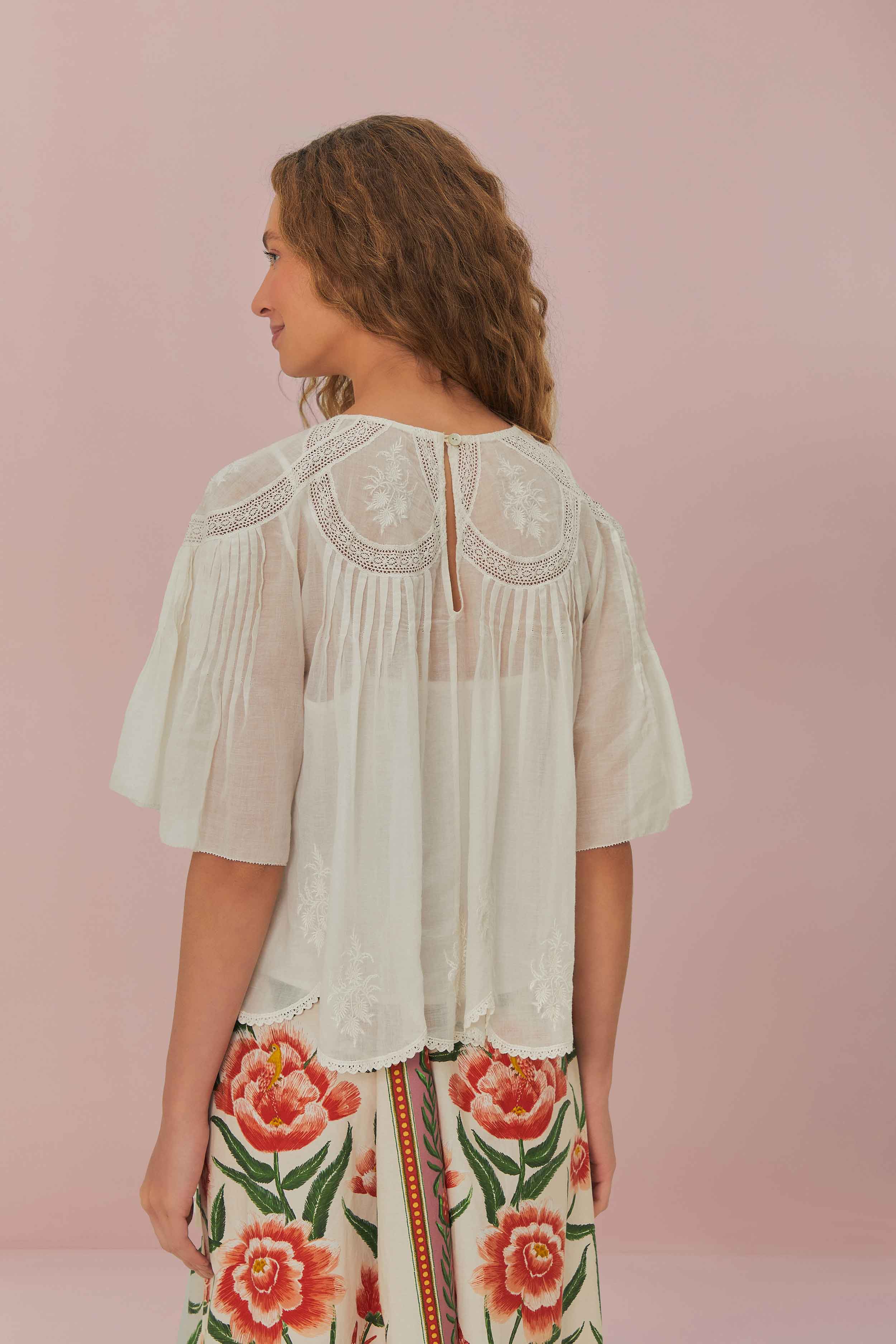 OFF-WHITE EMBROIDERED SHORT SLEEVE BLOUSE - Image 3