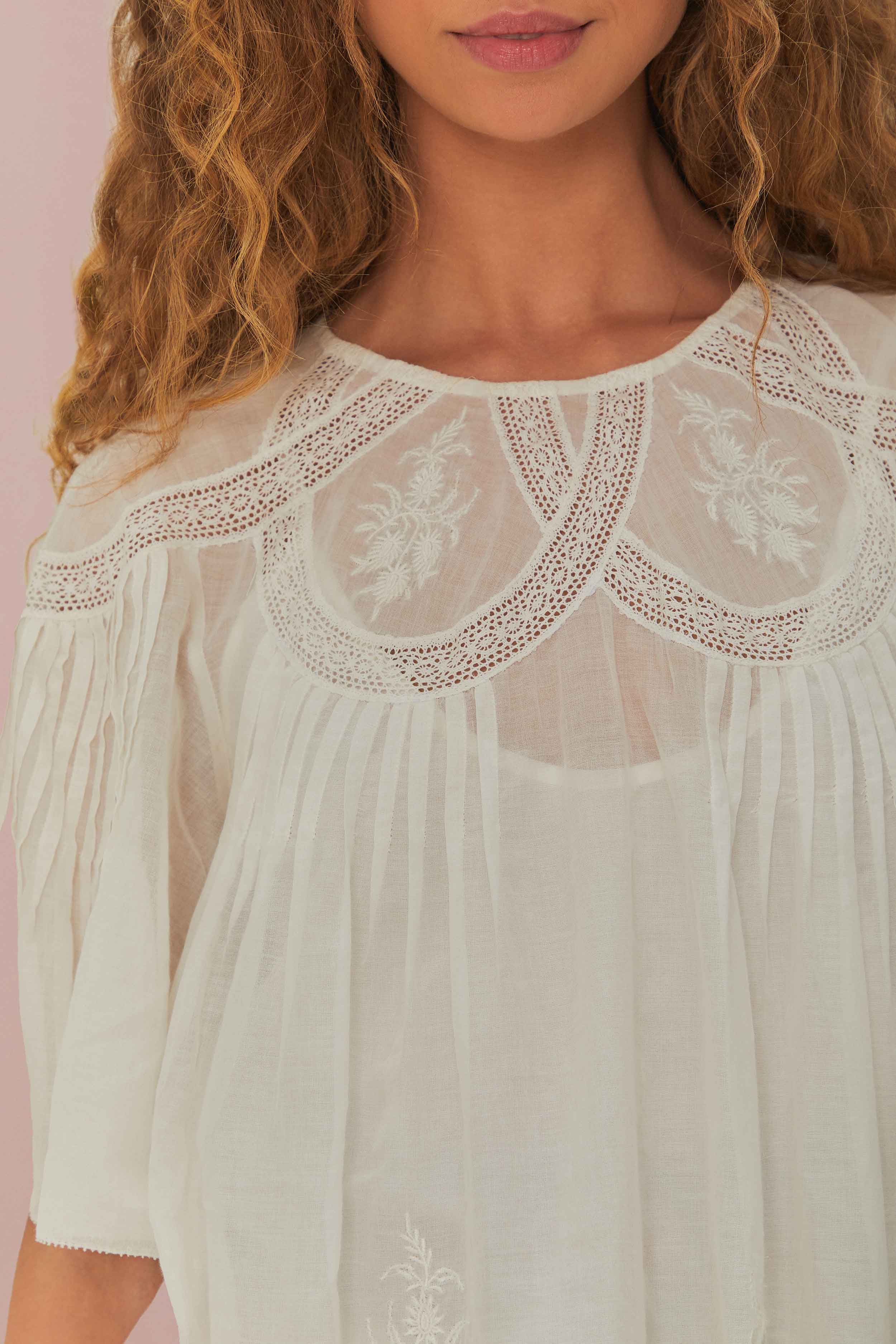 OFF-WHITE EMBROIDERED SHORT SLEEVE BLOUSE - Image 4