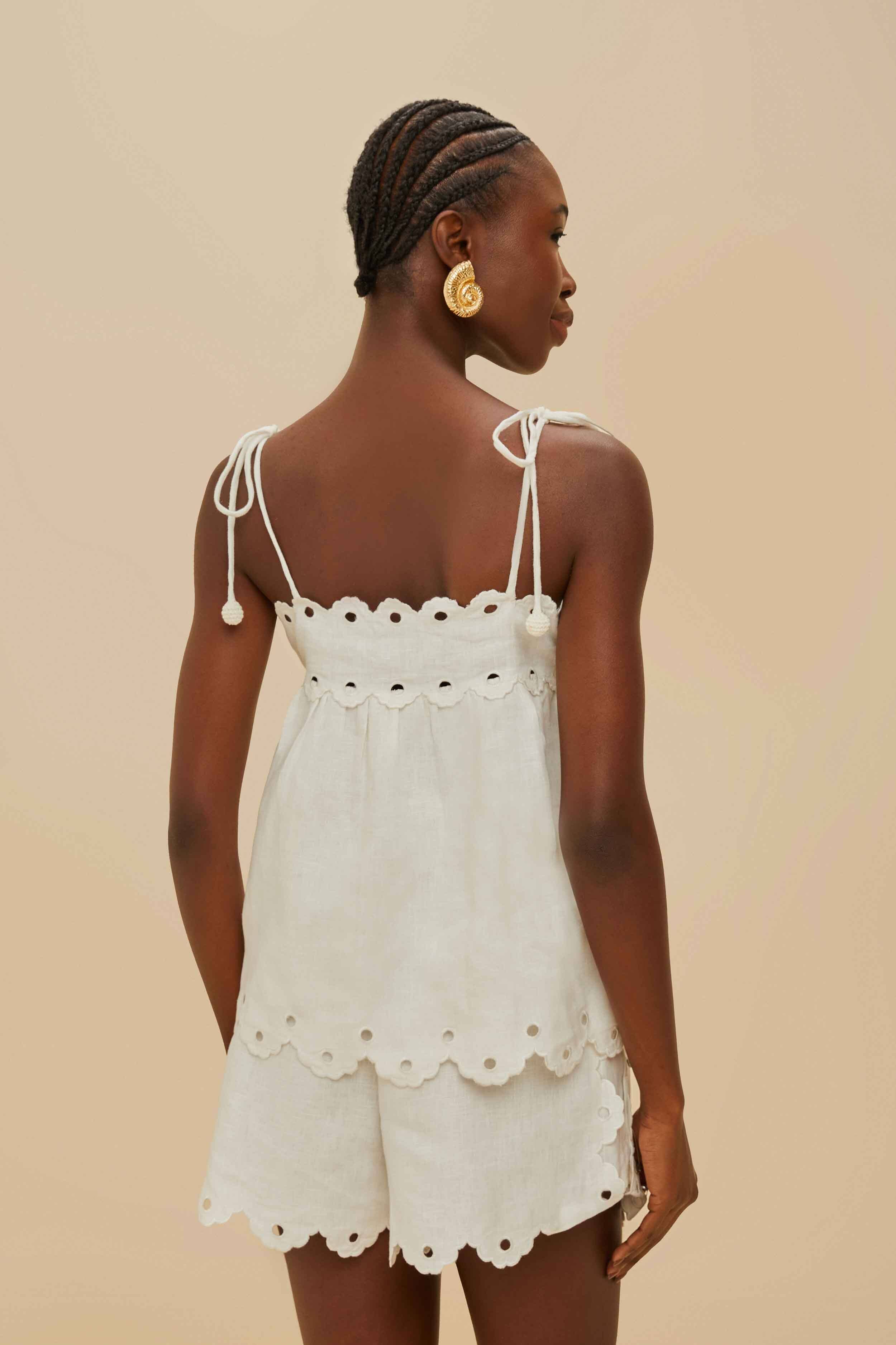 Off-White Flowers Richelieu Euroflax™ Premium Linen Blouse - Image 4