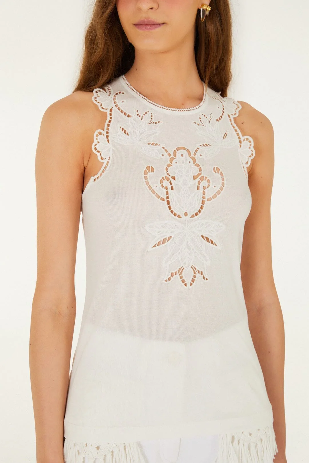 Off-White Lace Sleeveless Organic Cotton Blouse - Image 2