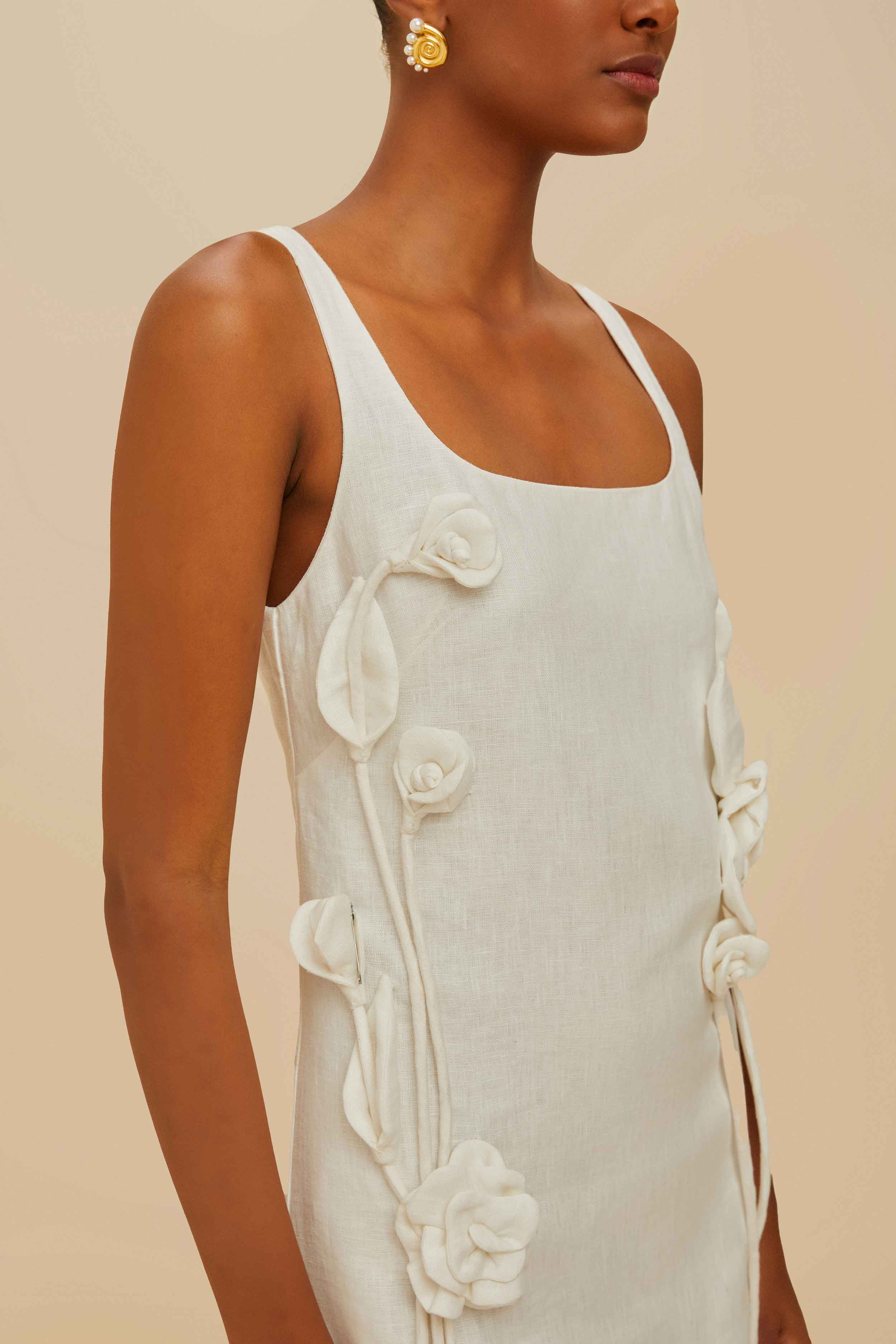 Off-White Sleeveless Euroflax™ Premium Linen Mini Dress - Image 2