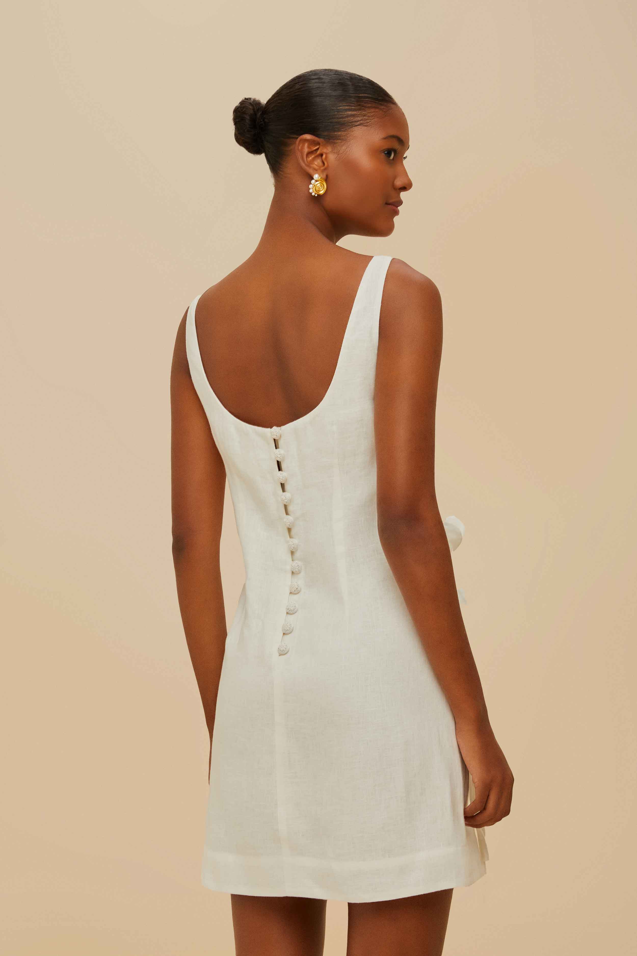 Off-White Sleeveless Euroflax™ Premium Linen Mini Dress - Image 4