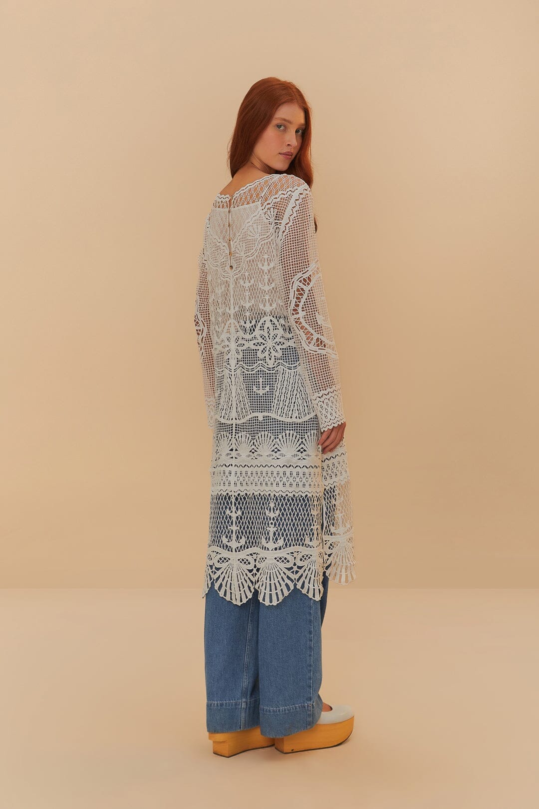 Off-White Nautical Guipure Long Sleeve Midi Dress - Image 5