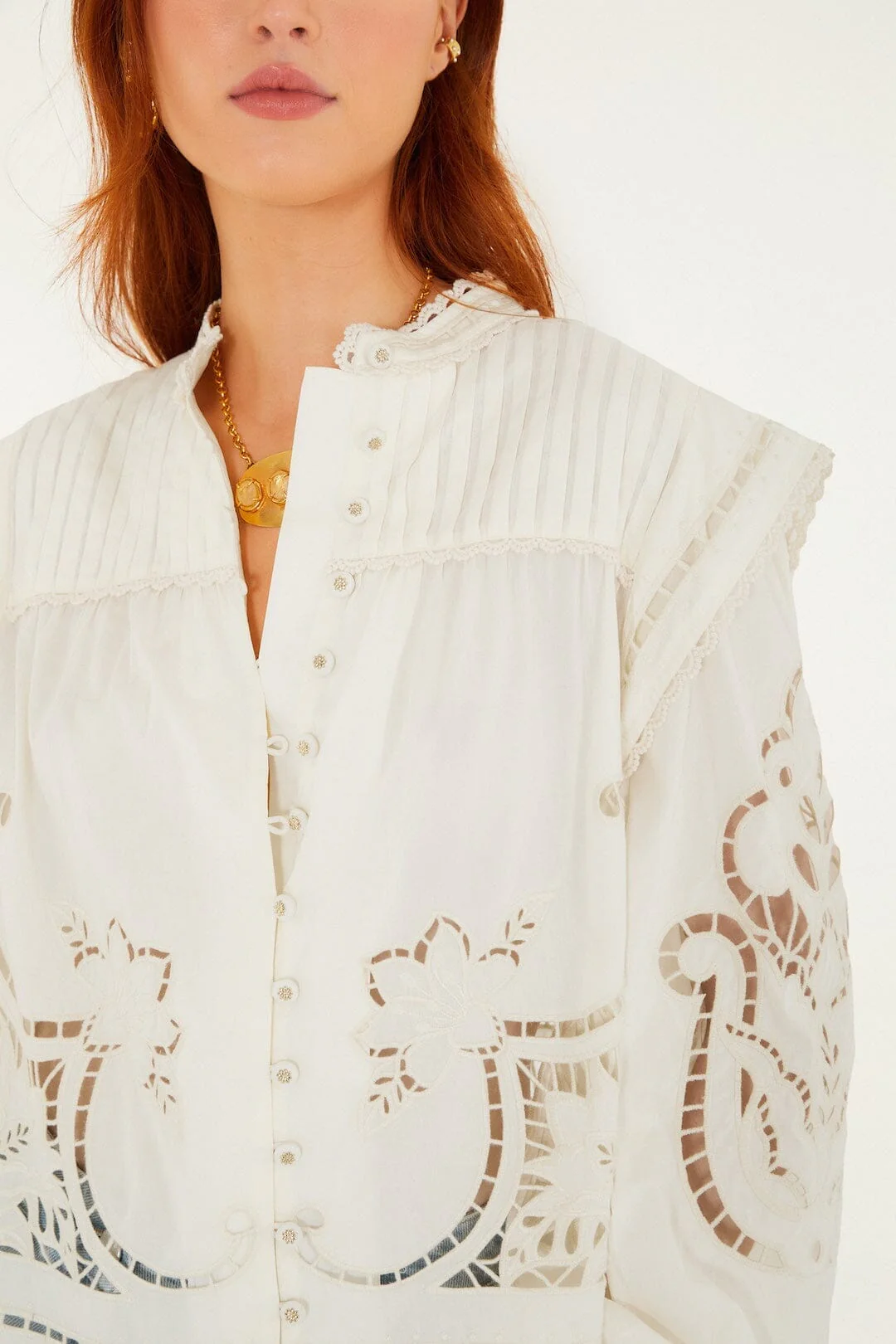Off-White Richelieu Puff Sleeve Organic Cotton Blouse - Image 2