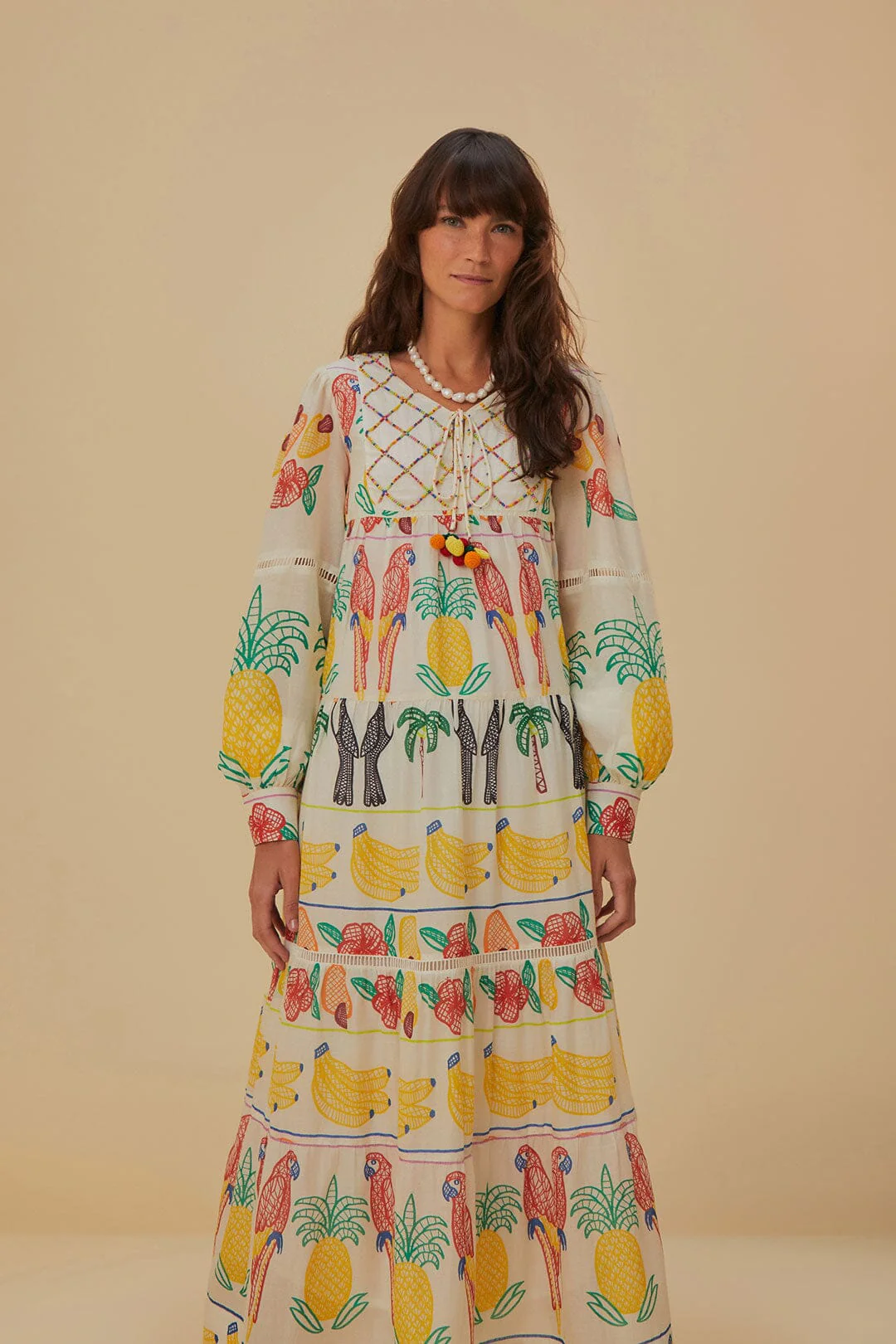 Off-White Tropicolors Yoke Embroidered Midi Dress - Image 3