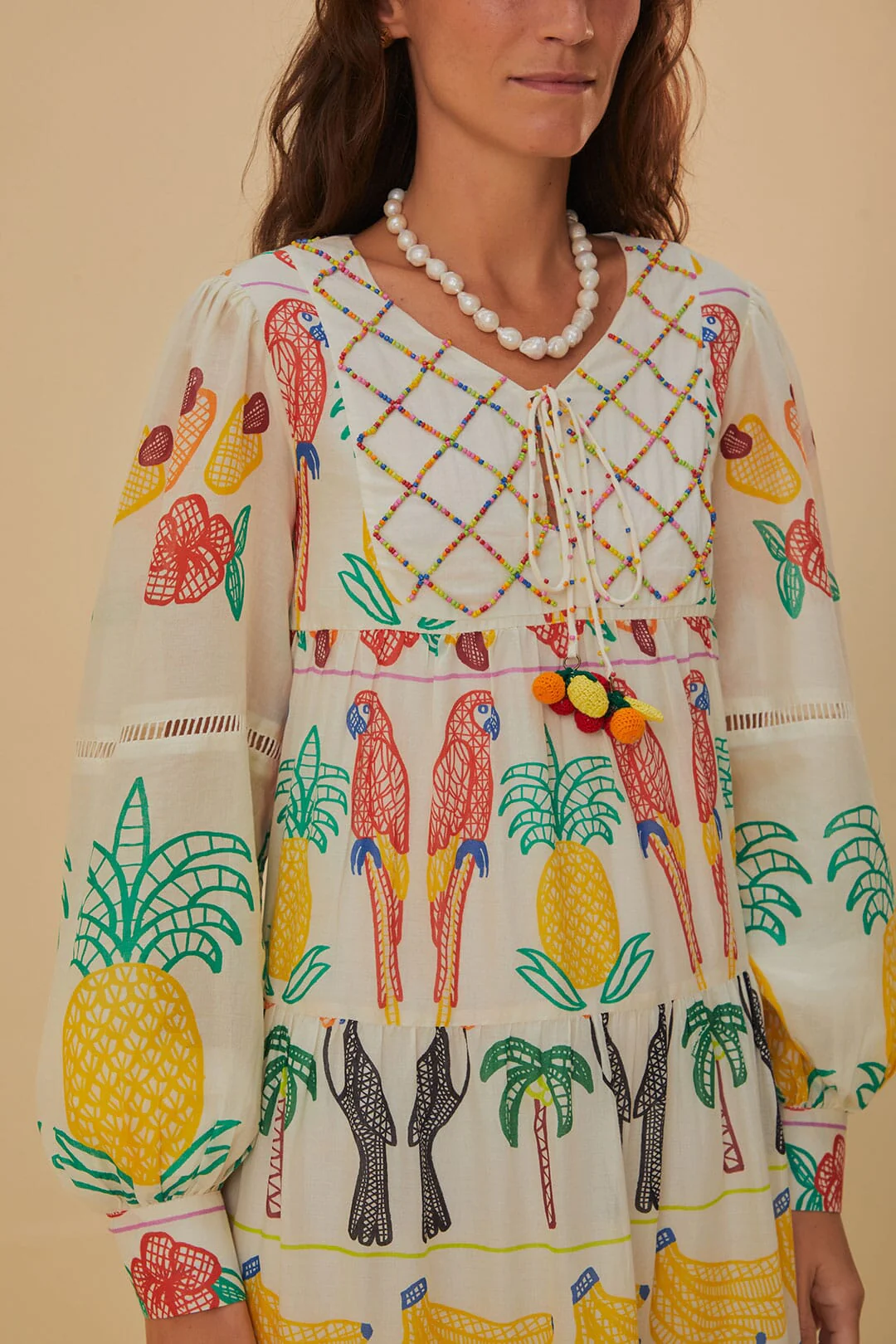 Off-White Tropicolors Yoke Embroidered Midi Dress - Image 4
