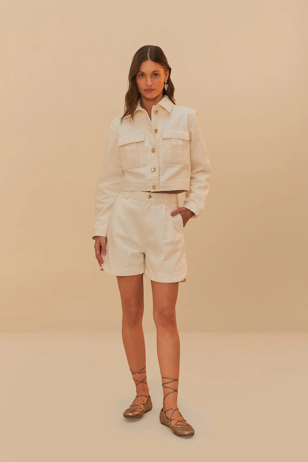 Off-White Twill Laser Pleated Shorts - Image 3