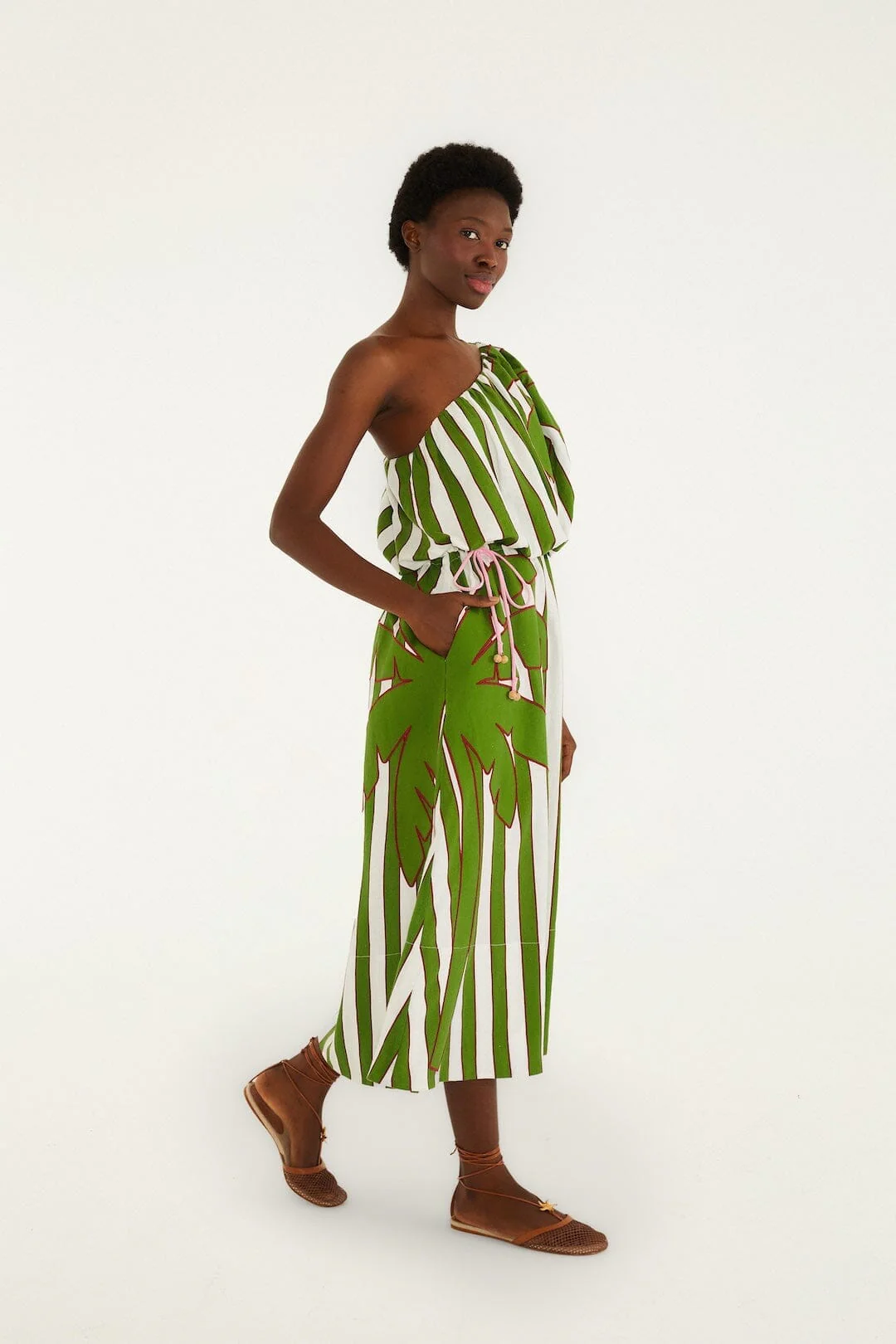 Off-White One-Shoulder Lenzing Ecovero Euroflax Midi Dress - Image 4