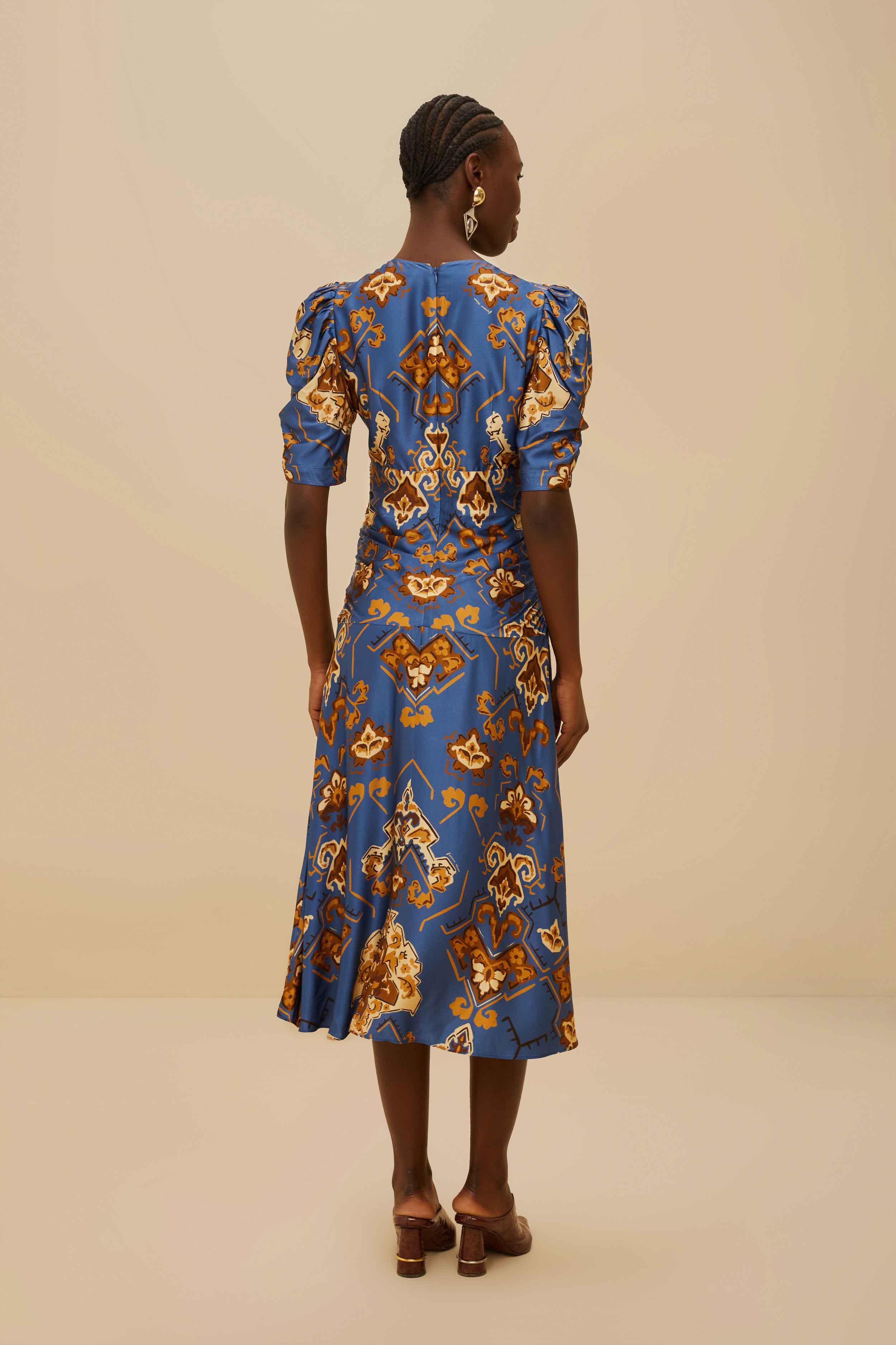Blue Ornament Floral Midi Dress - Image 4