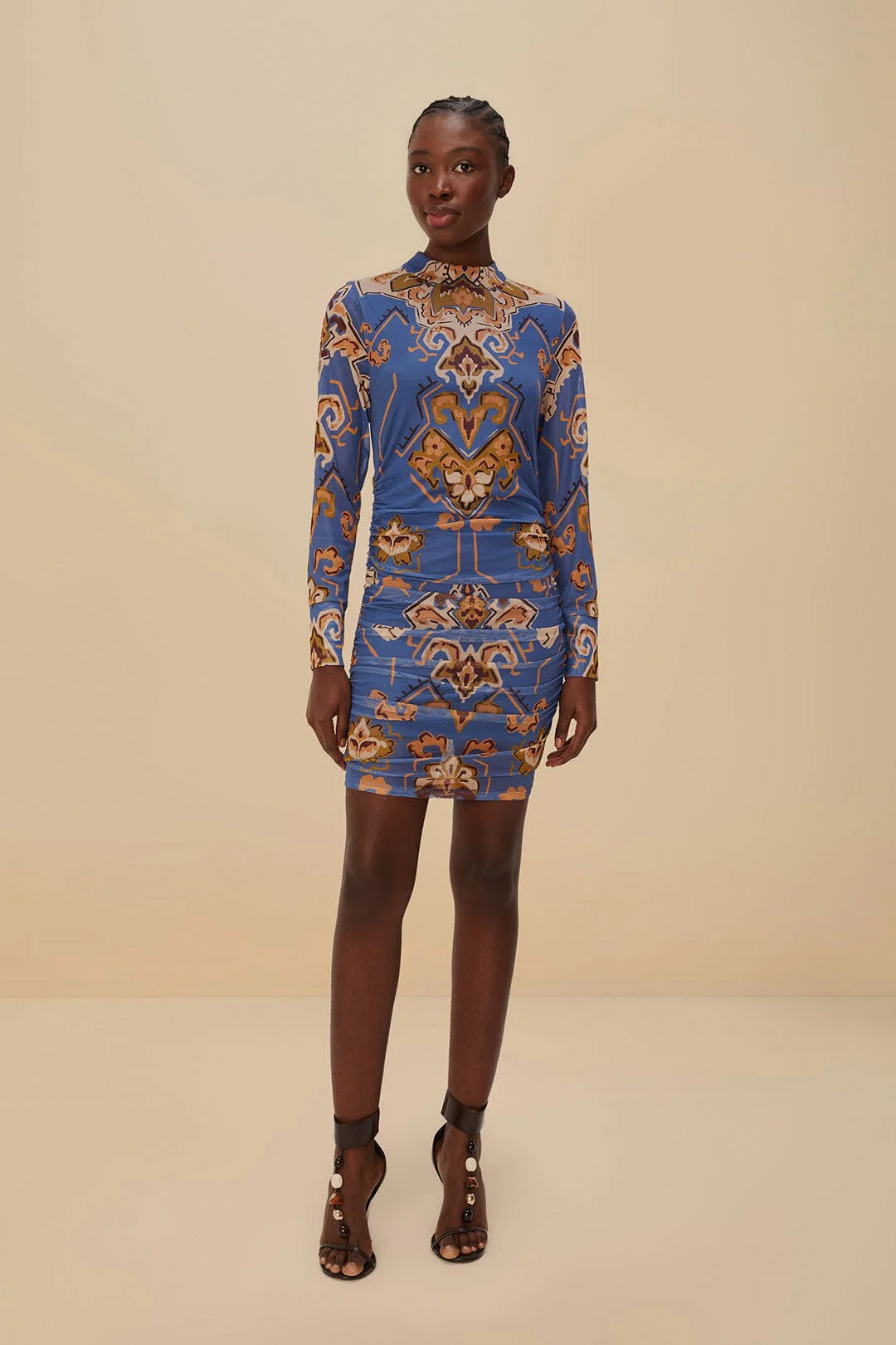 Blue Ornament Floral Tulle Mini Dress