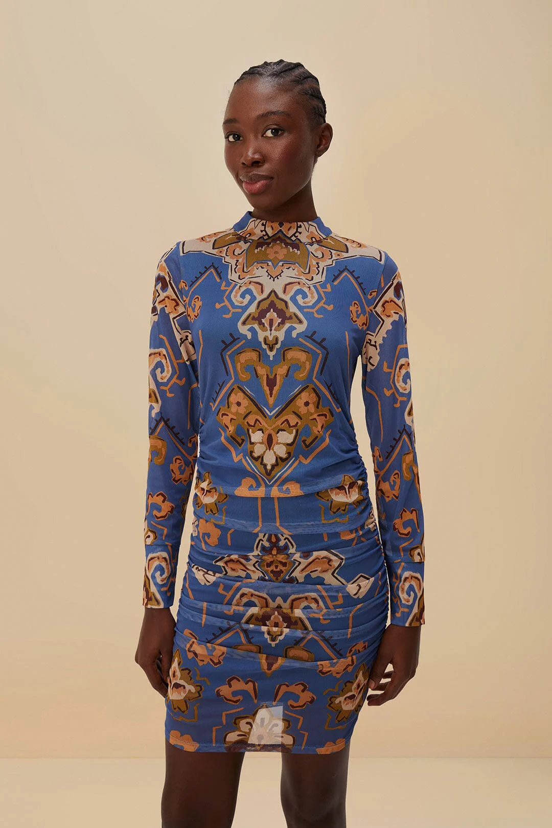 Blue Ornament Floral Tulle Mini Dress - Image 2