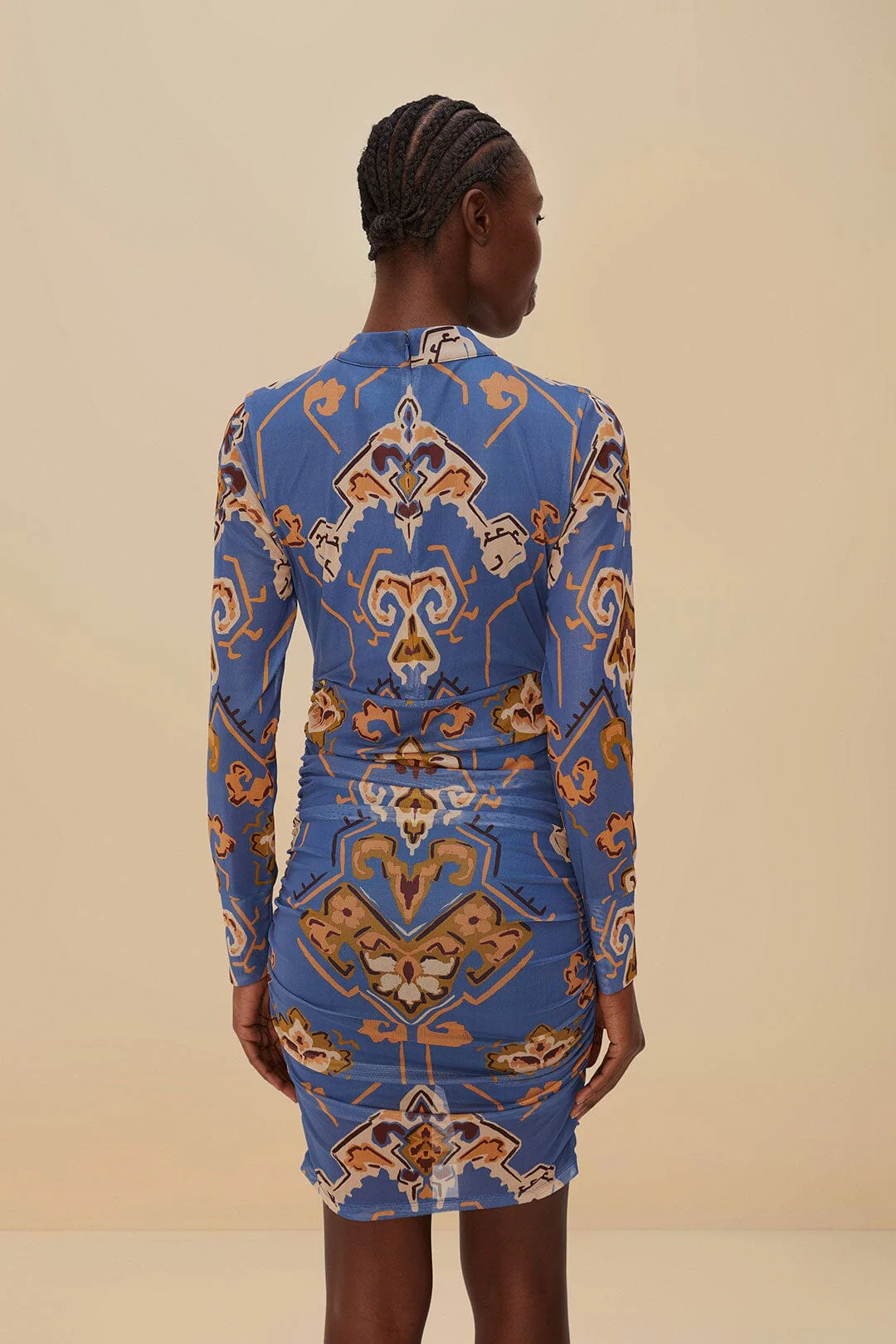 Blue Ornament Floral Tulle Mini Dress - Image 4