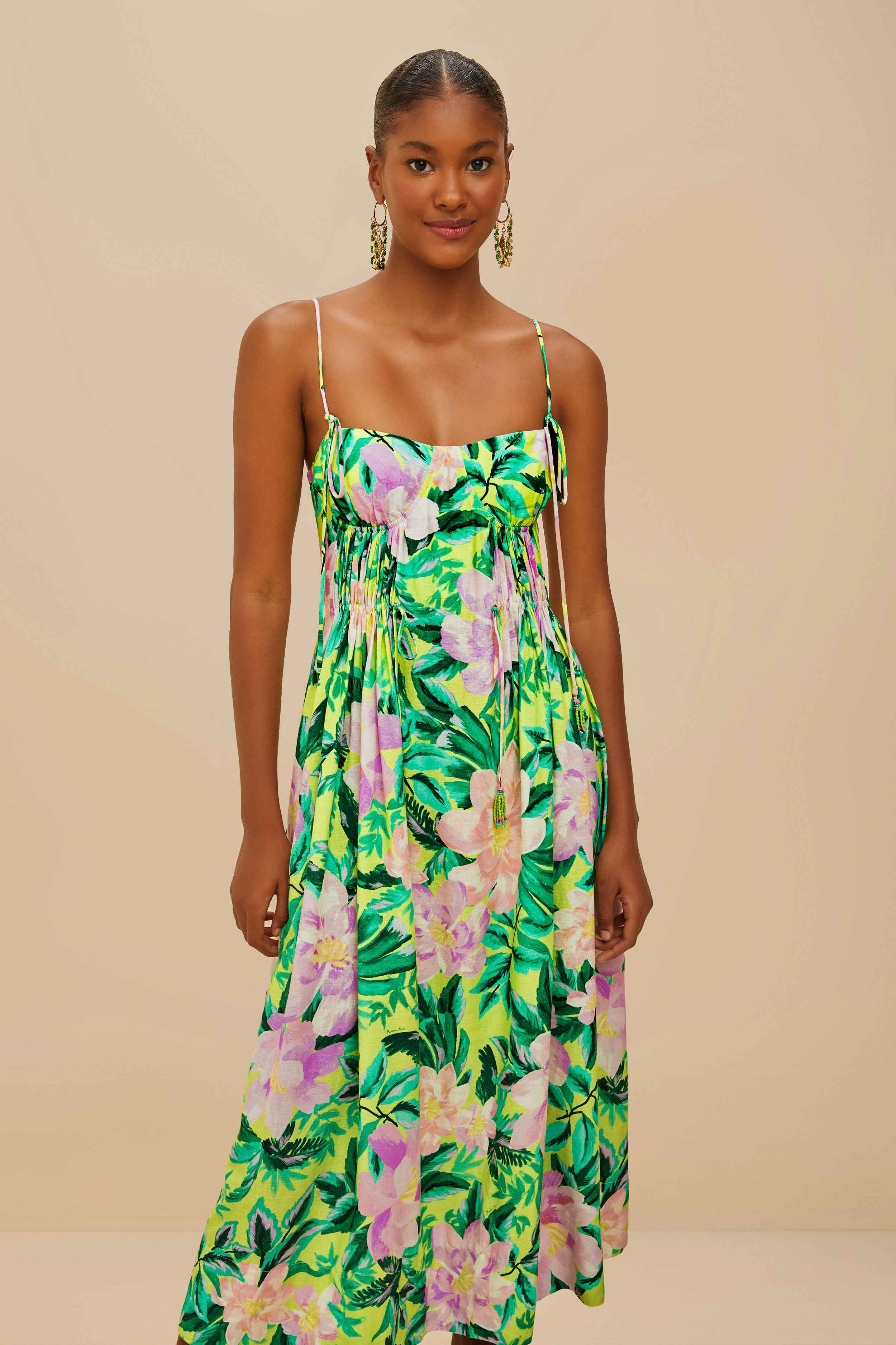 Green Painted Flowers LENZING™ ECOVERO™ Euroflax™ Midi Dress - Image 2
