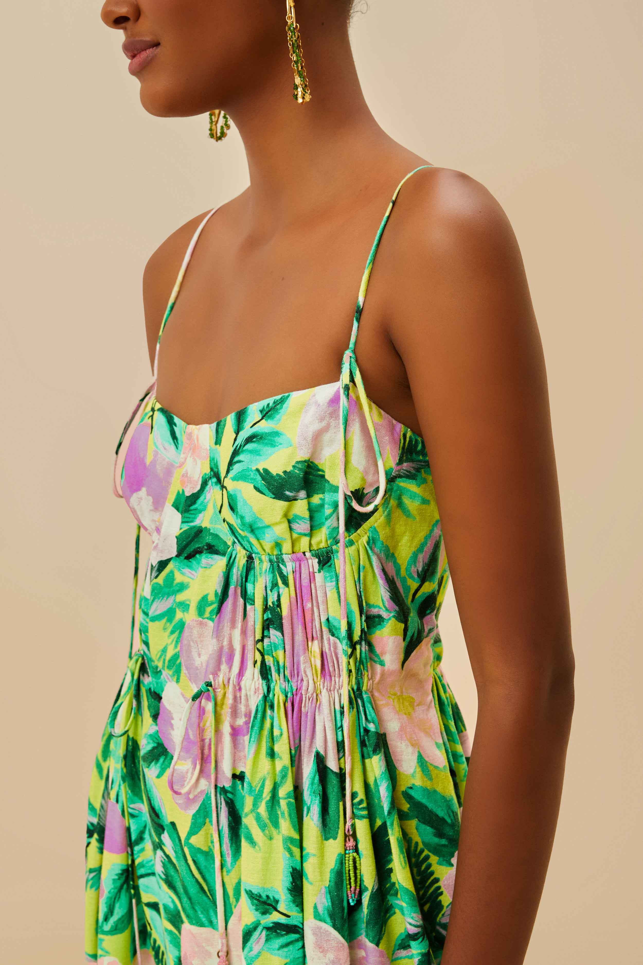 Green Painted Flowers LENZING™ ECOVERO™ Euroflax™ Midi Dress - Image 4